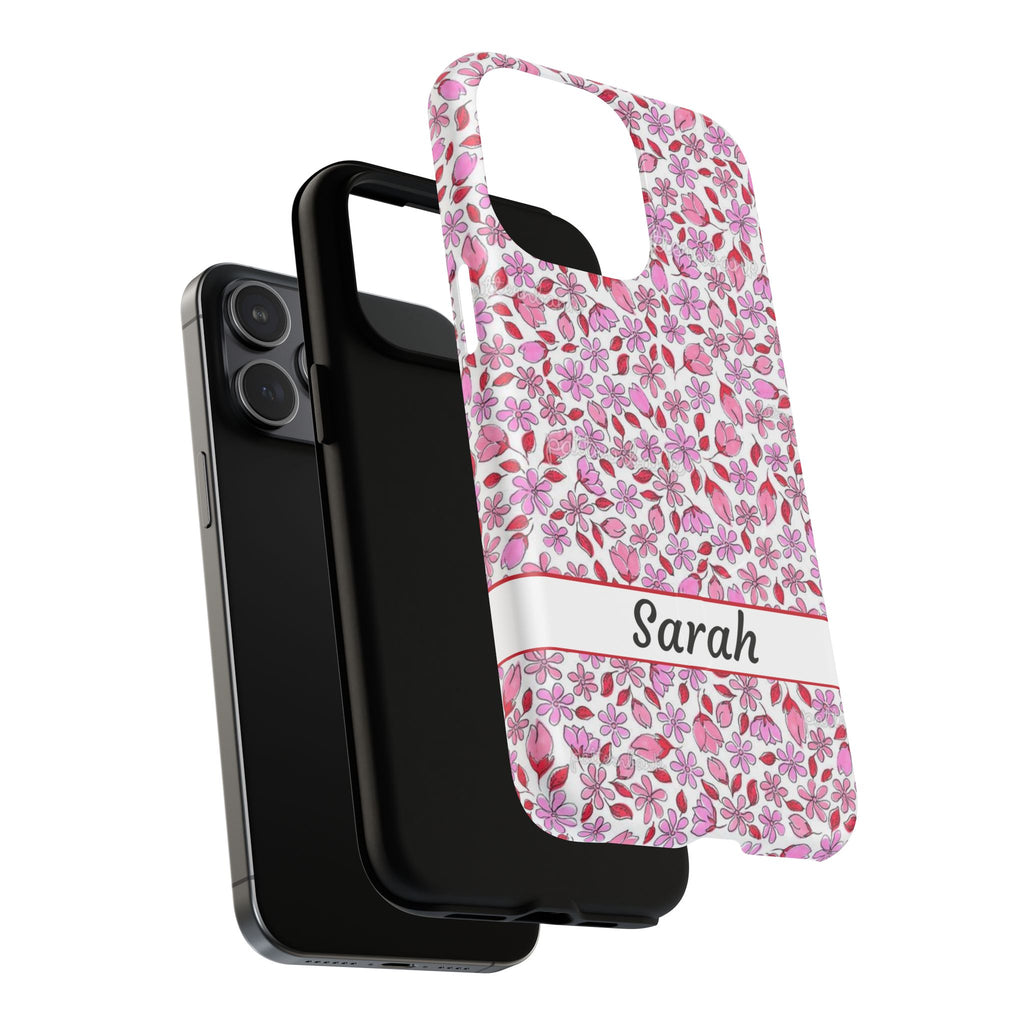 Personalizable Red and Pink Floral Tough Magnetic Case Customizable Phone Case