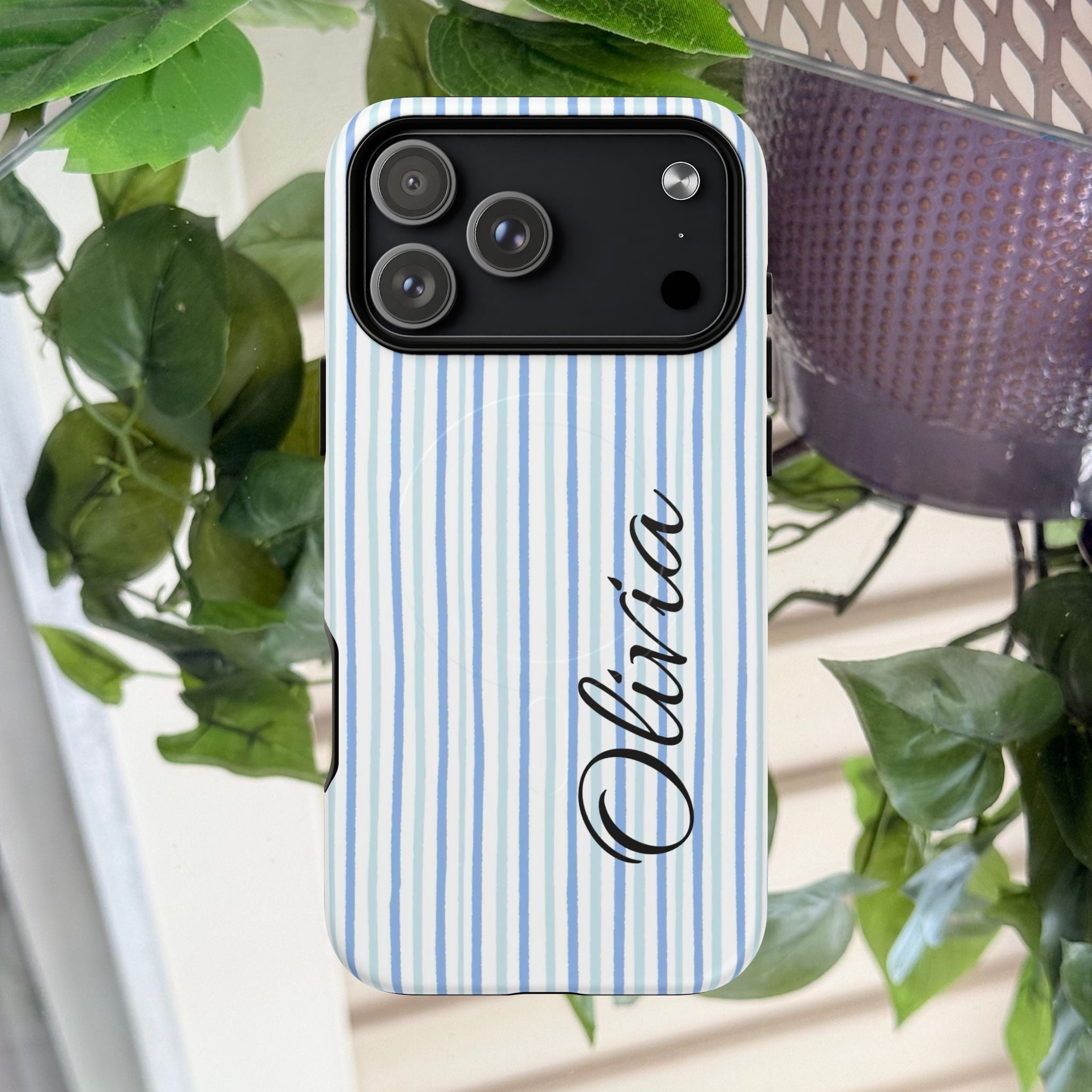 Personalized Light Blue Striped Tough Magnetic Phone Case