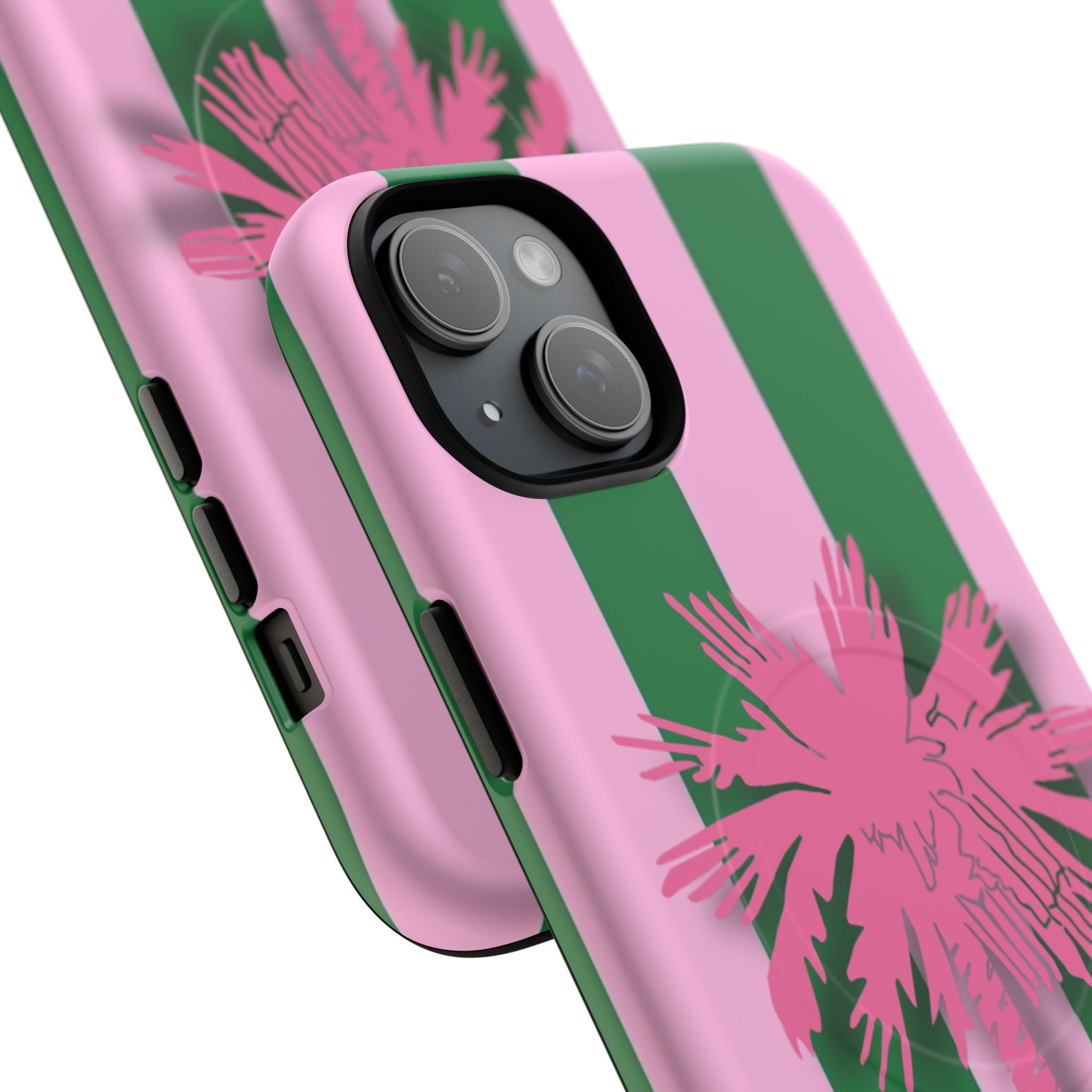 Preppy Pink & Green Striped Palm Magnetic Phone Case