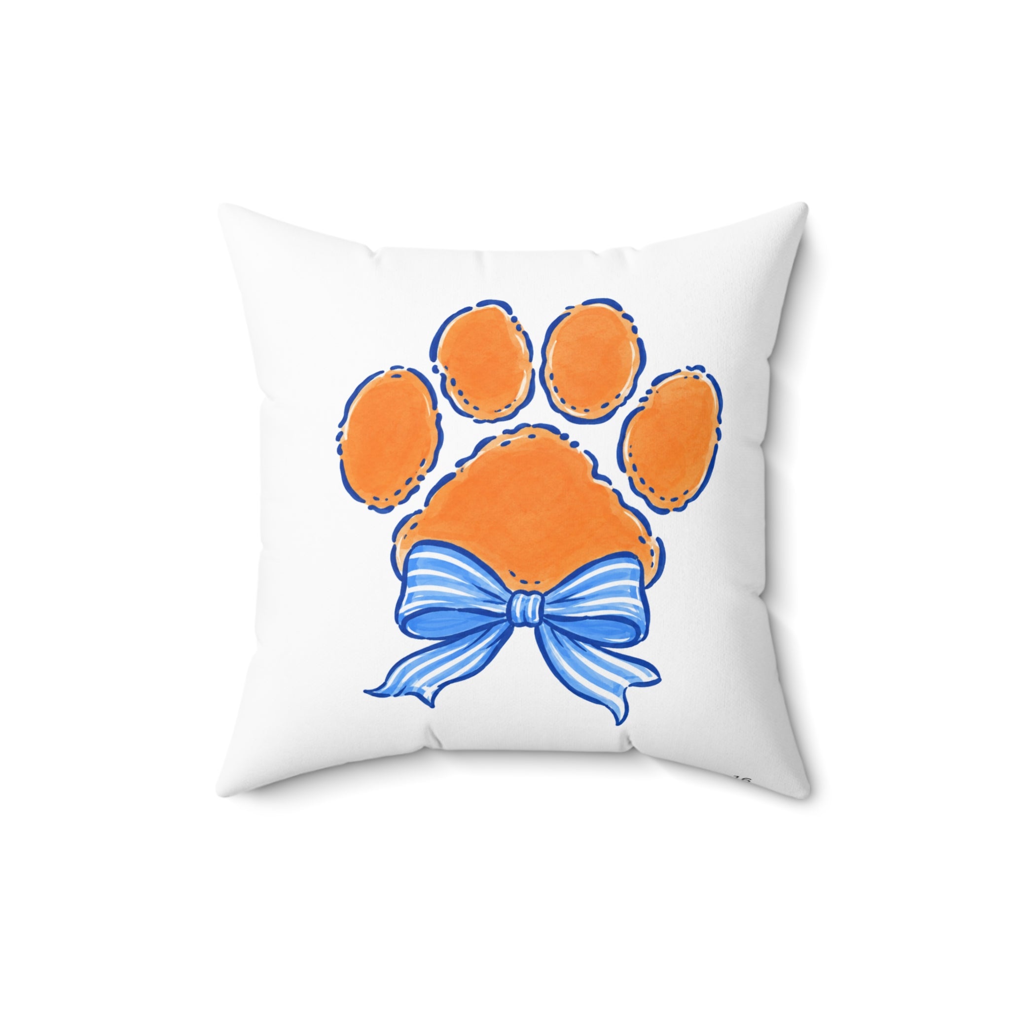 Preppy Blue Striped Bow Tiger Paw Pillow