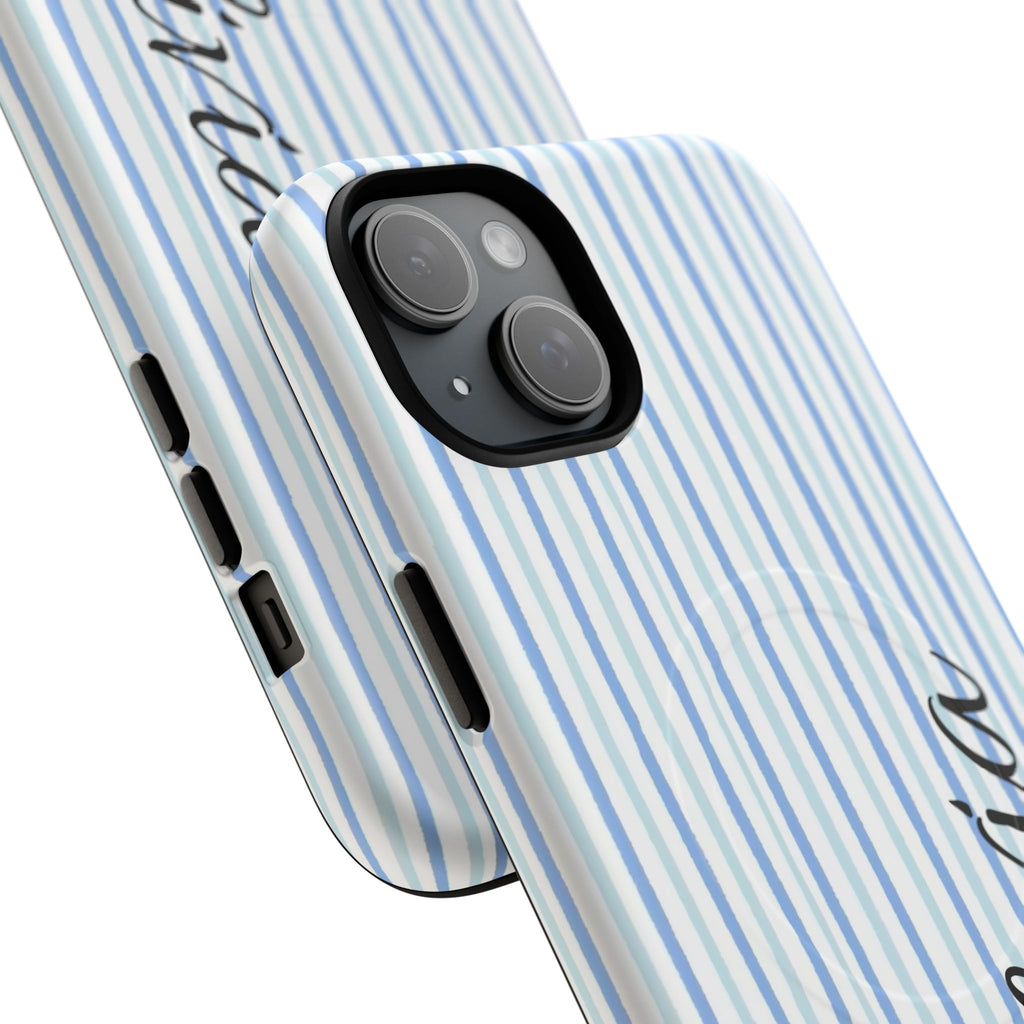 Personalized Light Blue Striped Tough Magnetic Phone Case