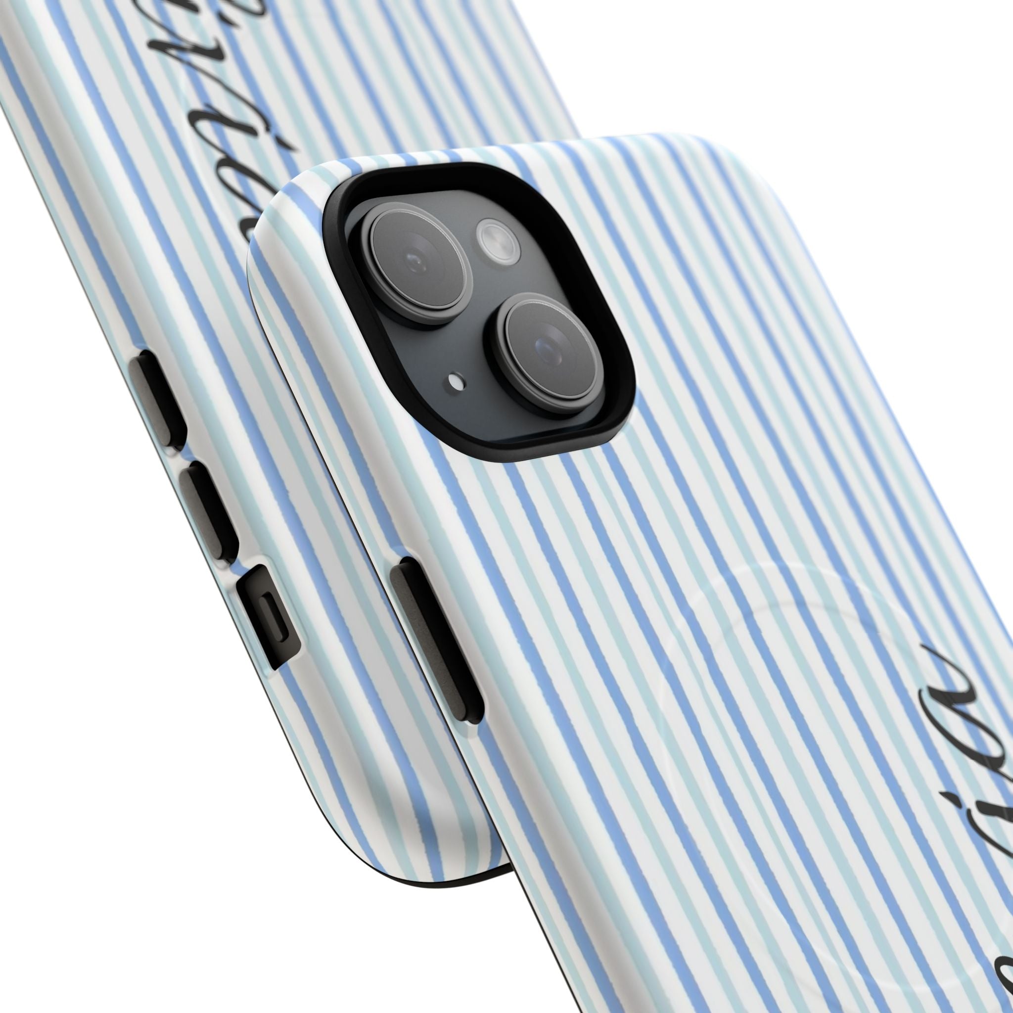 Personalized Light Blue Striped Tough Magnetic Phone Case