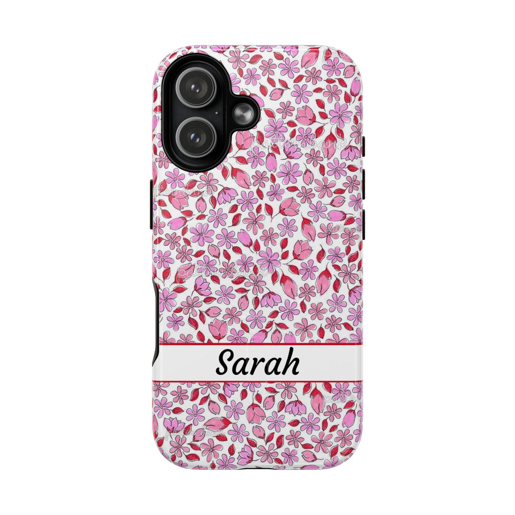 Personalizable Red and Pink Floral Tough Magnetic Case Customizable Phone Case