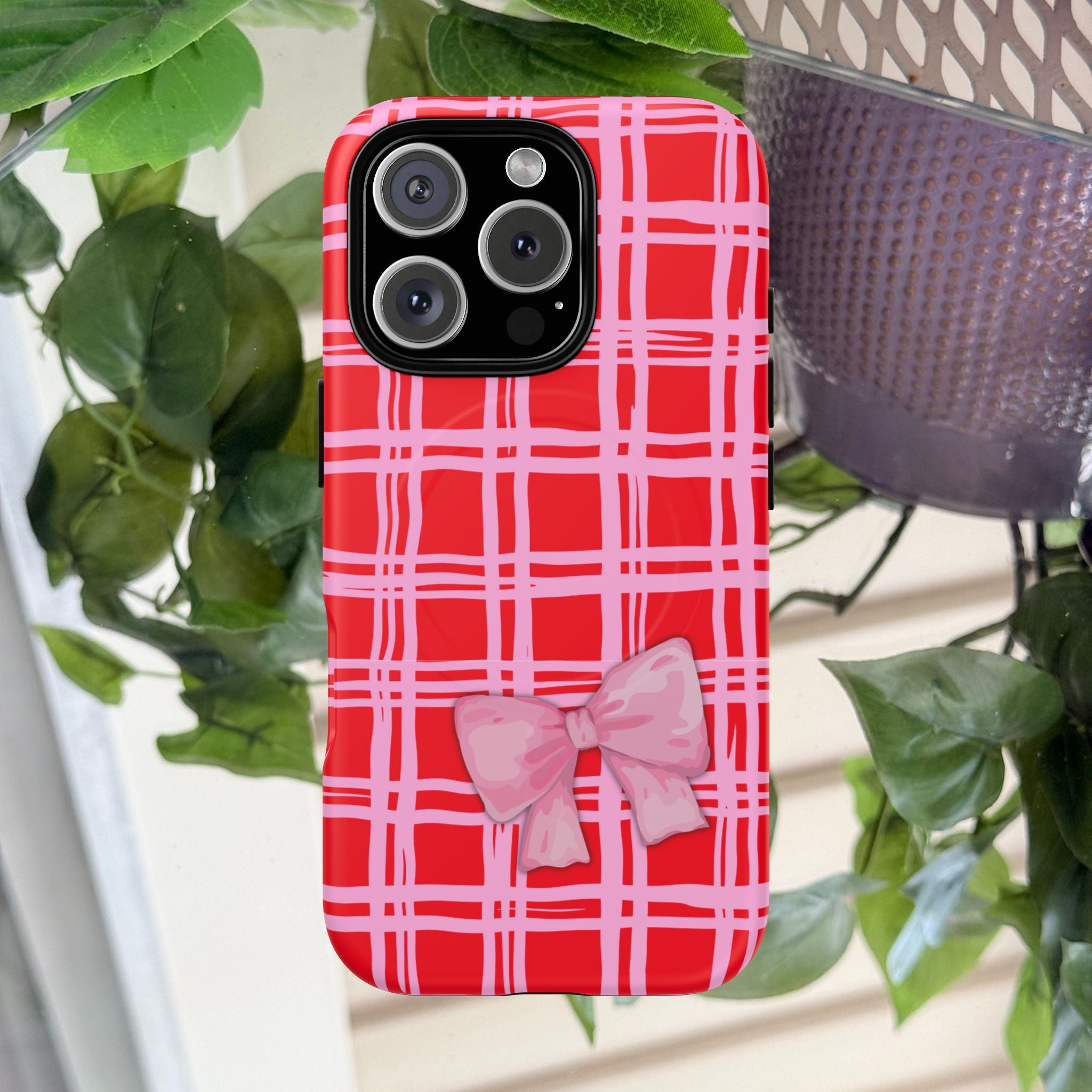 Pink Bow Red & Pink Pattern Tough Magnetic Case