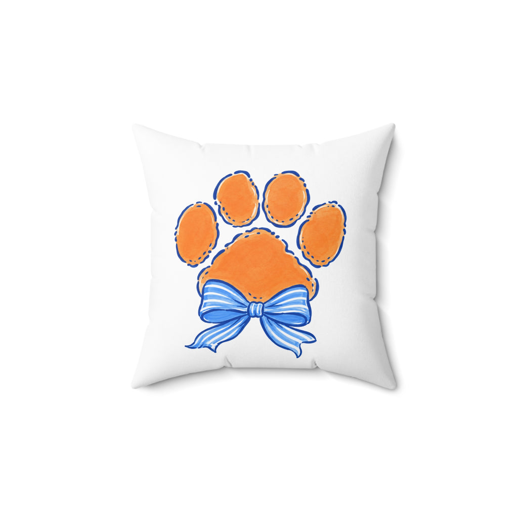 Preppy Blue Striped Bow Tiger Paw Pillow