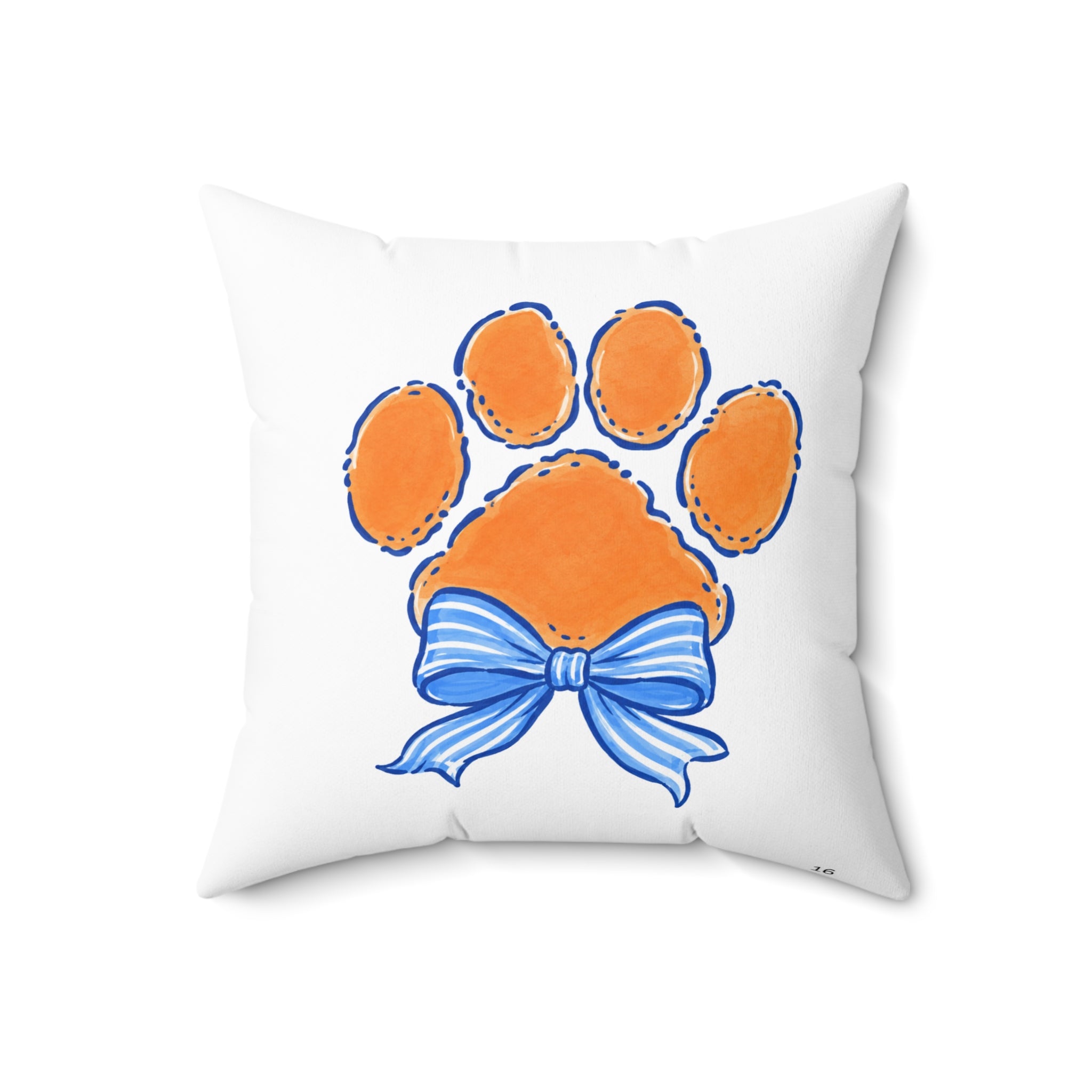 Preppy Blue Striped Bow Tiger Paw Pillow