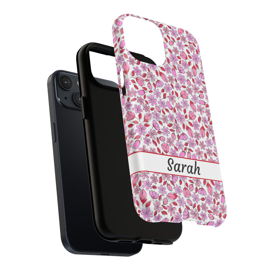 Personalizable Red and Pink Floral Tough Magnetic Case Customizable Phone Case
