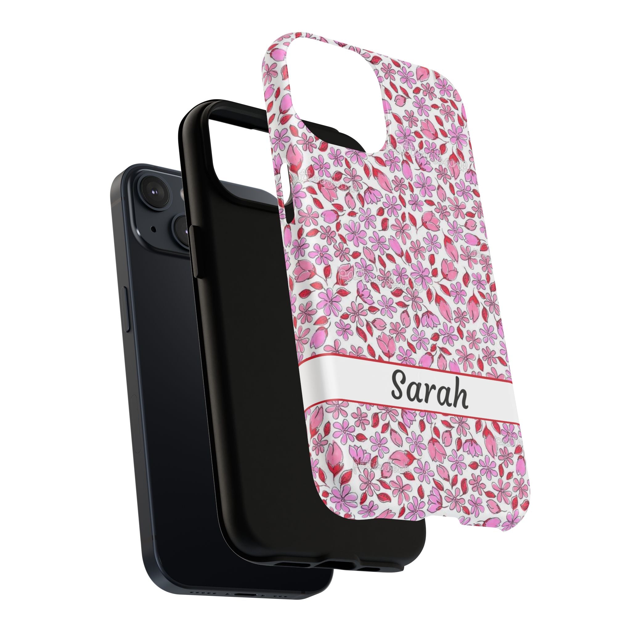 Personalizable Red and Pink Floral Tough Magnetic Case Customizable Phone Case