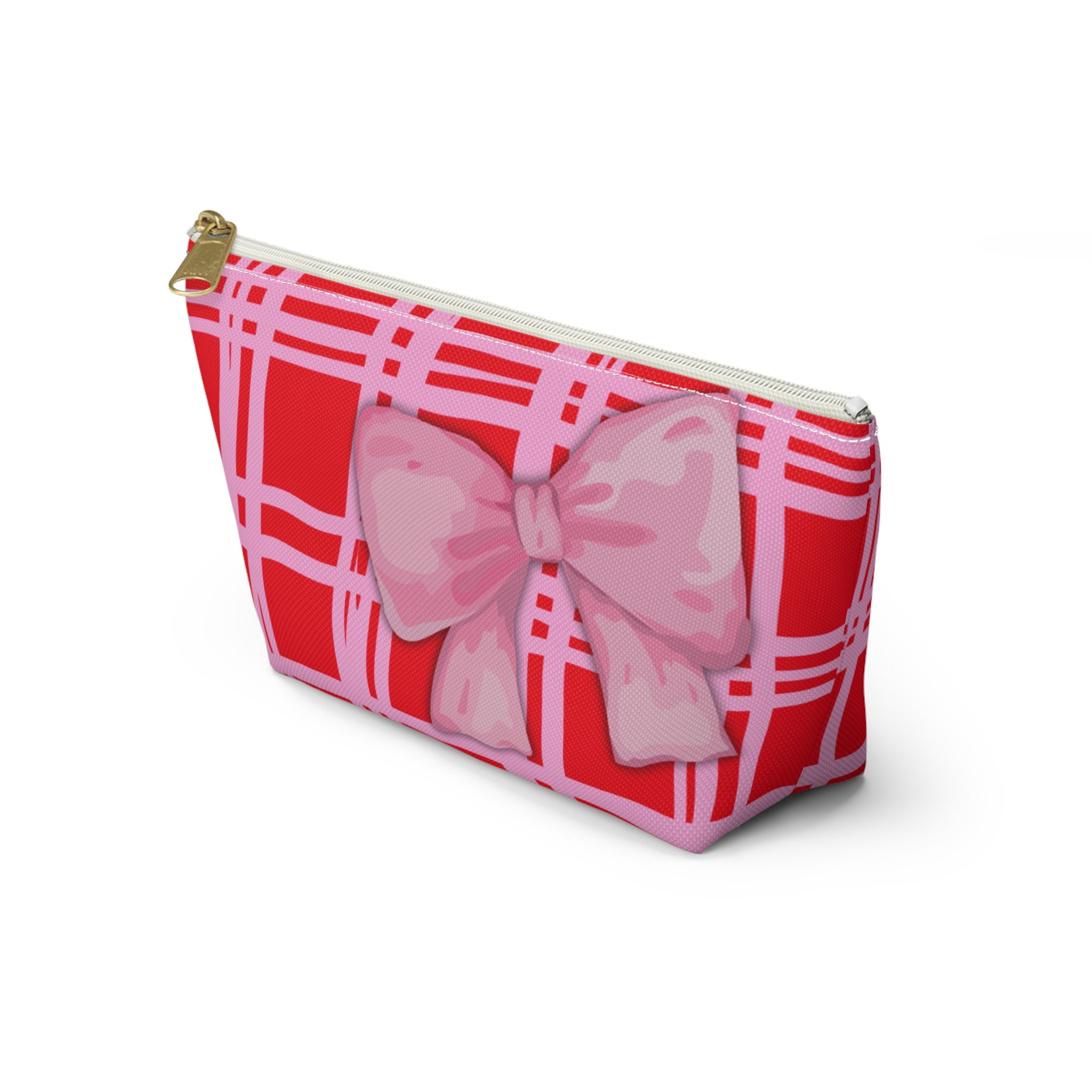 Preppy Pink Bow Red & Pink Pattern Accessory Pouch