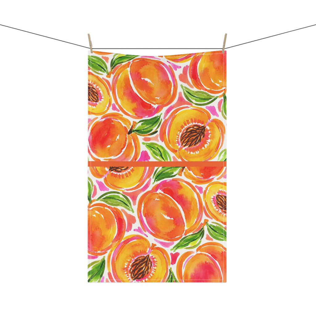 Peach Watercolor Cotton Tea Towel Bright Summer Kitchen Hand Towel