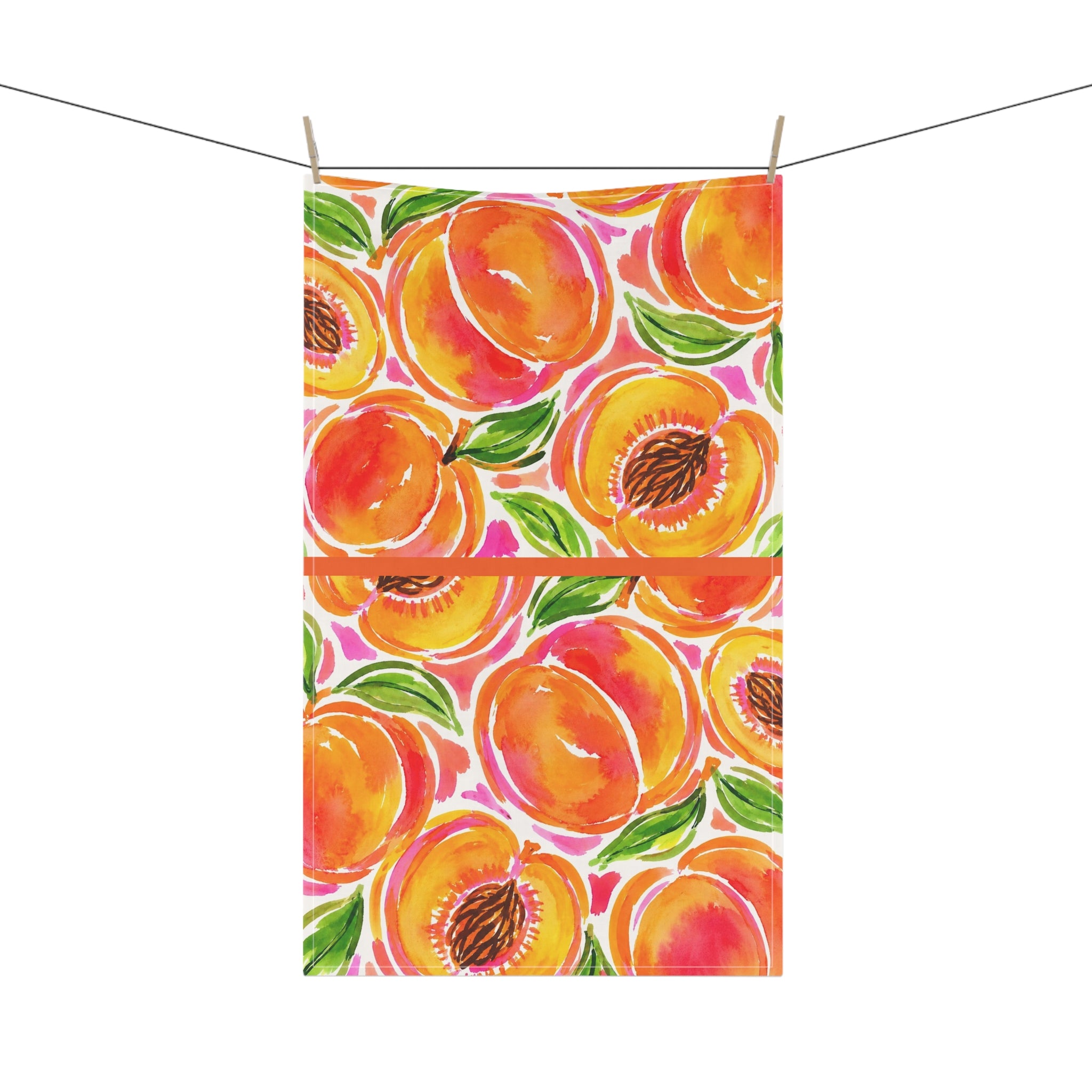 Peach Watercolor Cotton Tea Towel Bright Summer Kitchen Hand Towel