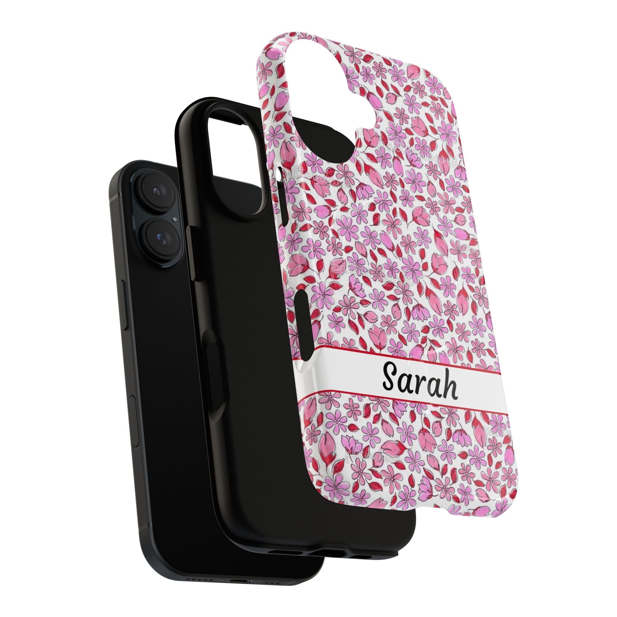 Personalizable Red and Pink Floral Tough Magnetic Case Customizable Phone Case