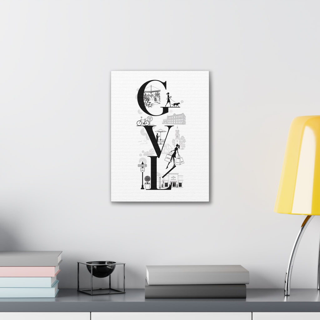 Greenville SC City Vibes Canvas Wall Art  ‘GVL’ Fashion & Travel Silhouette Print