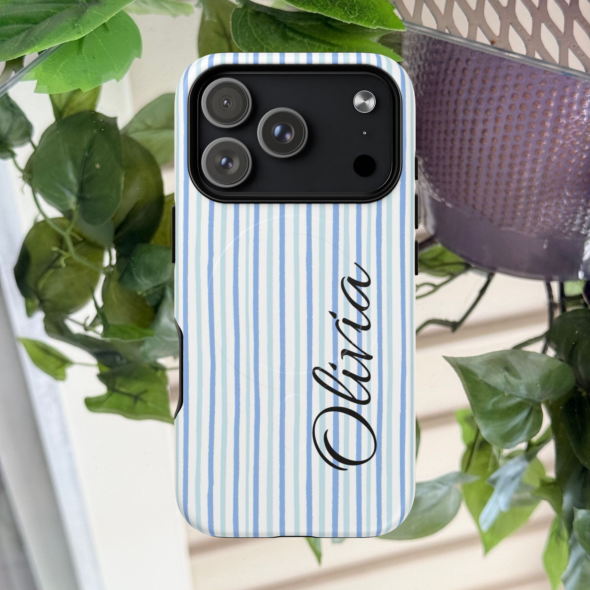 Personalized Light Blue Striped Tough Magnetic Phone Case