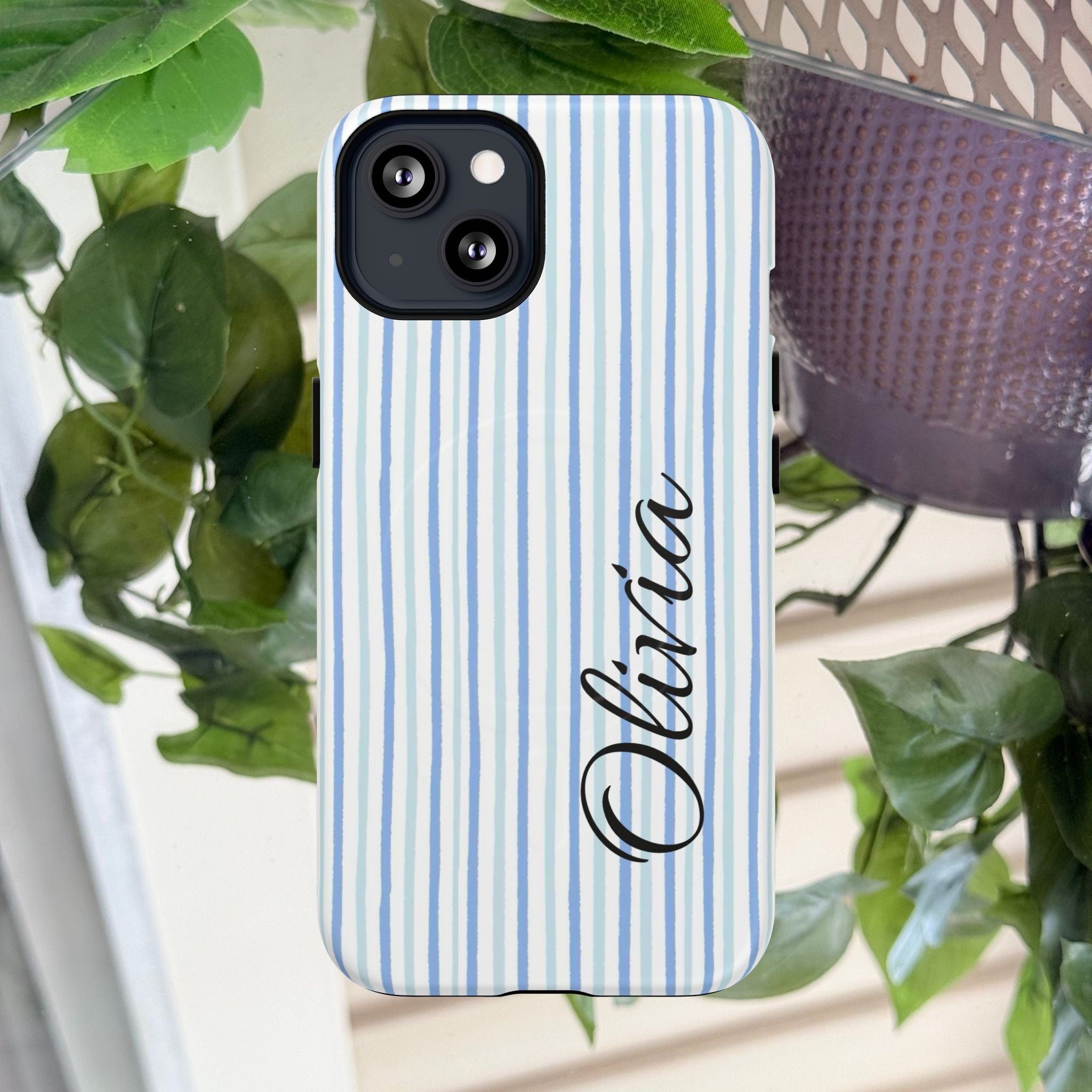 Personalized Light Blue Striped Tough Magnetic Phone Case