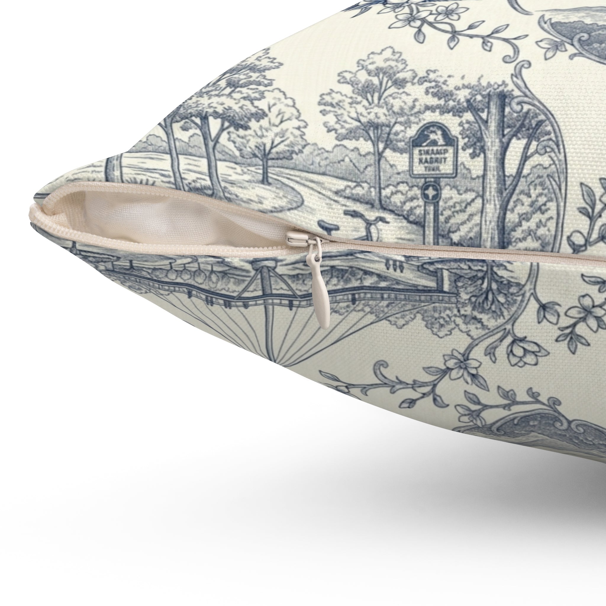Greenville SC Blue Toile Square Pillow Southern Cityscape Decorative Pillow