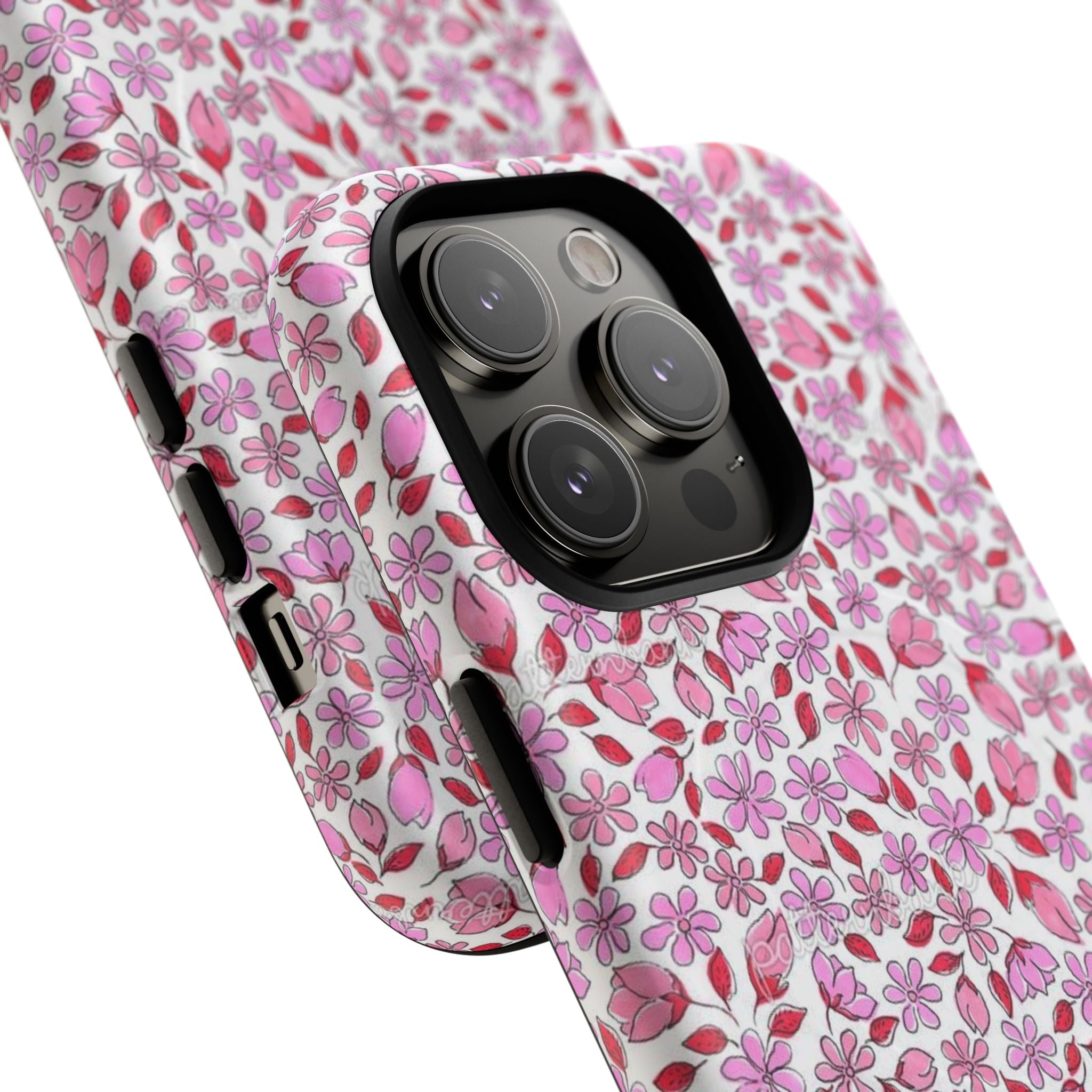 Personalizable Red and Pink Floral Tough Magnetic Case Customizable Phone Case