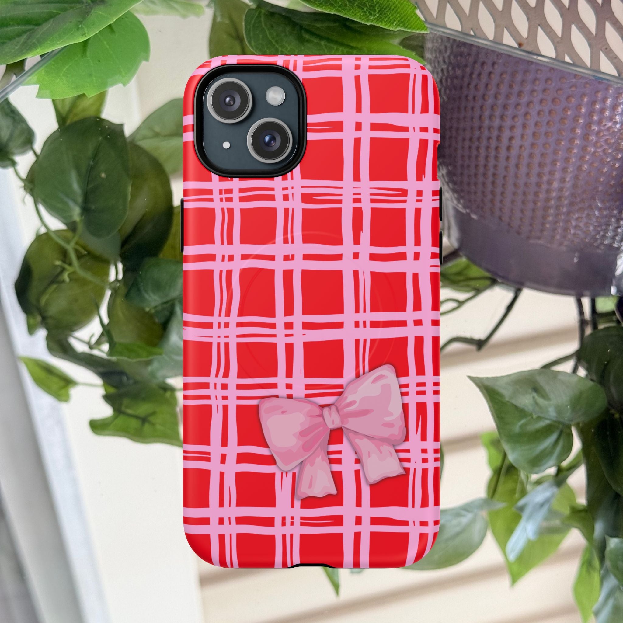 Pink Bow Red & Pink Pattern Tough Magnetic Case
