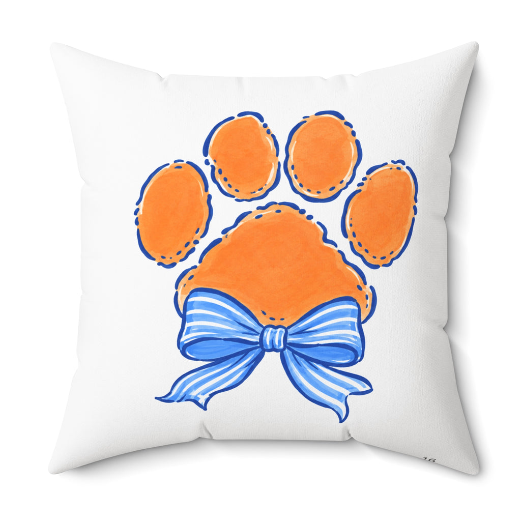 Preppy Blue Striped Bow Tiger Paw Pillow