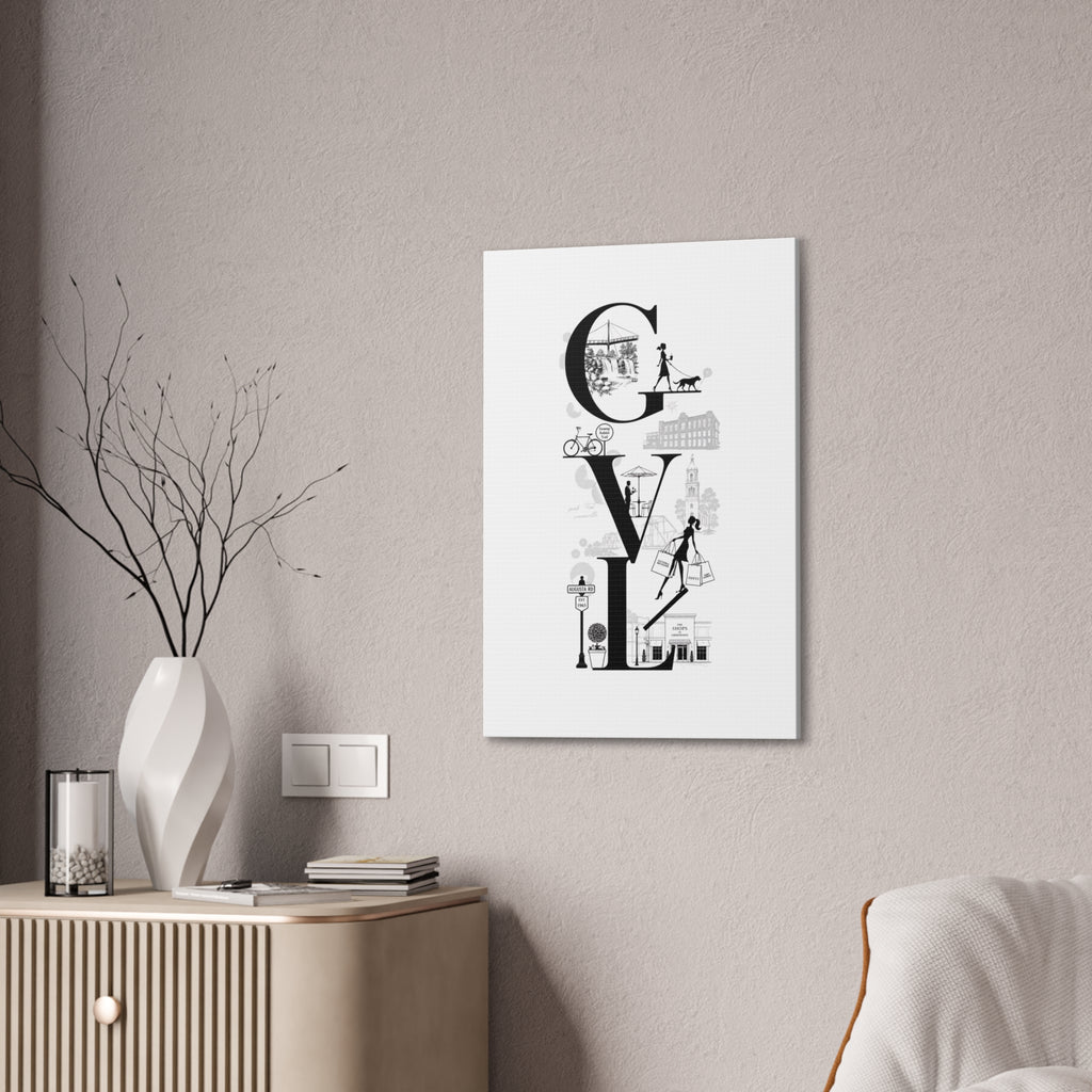 Greenville SC City Vibes Canvas Wall Art  ‘GVL’ Fashion & Travel Silhouette Print
