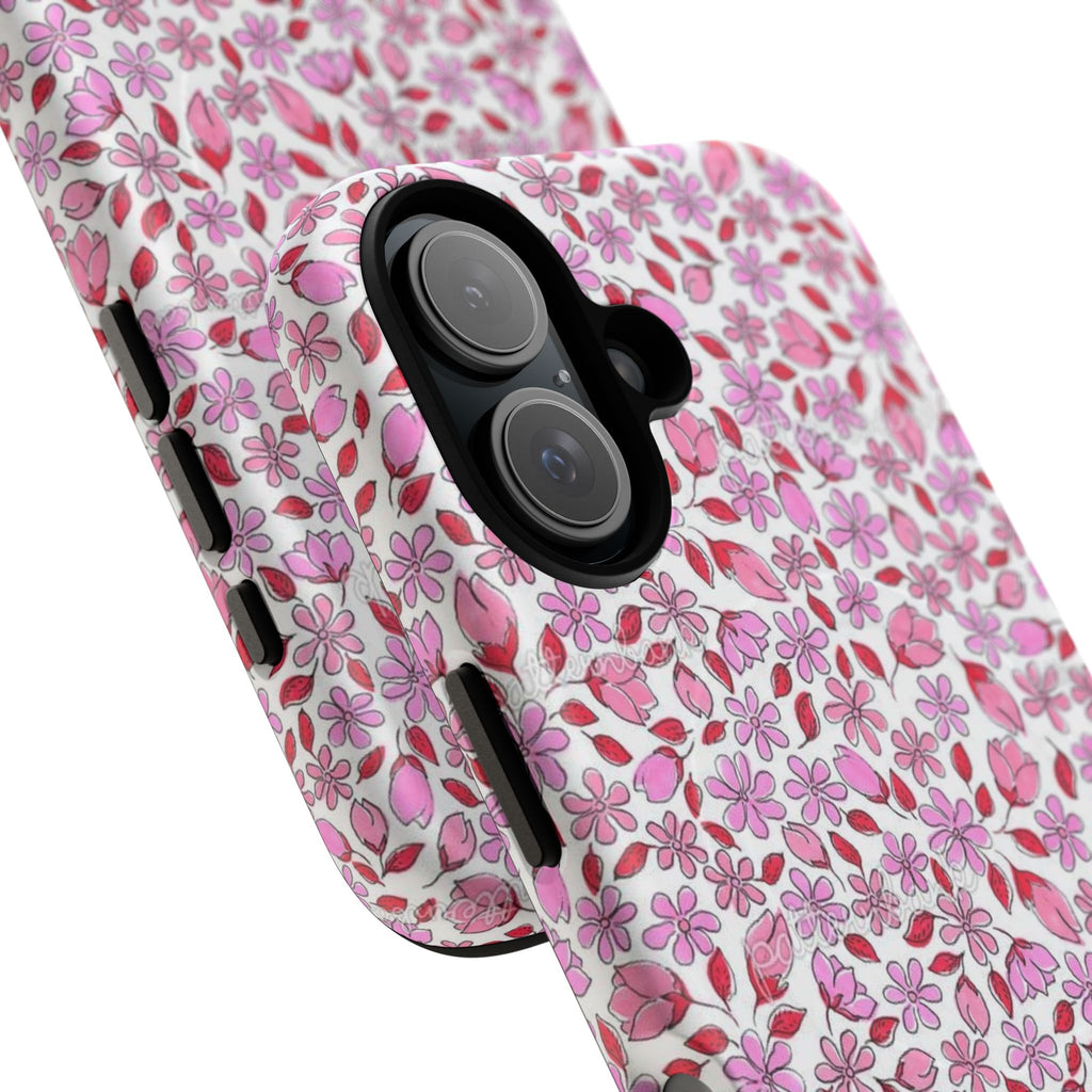 Personalizable Red and Pink Floral Tough Magnetic Case Customizable Phone Case