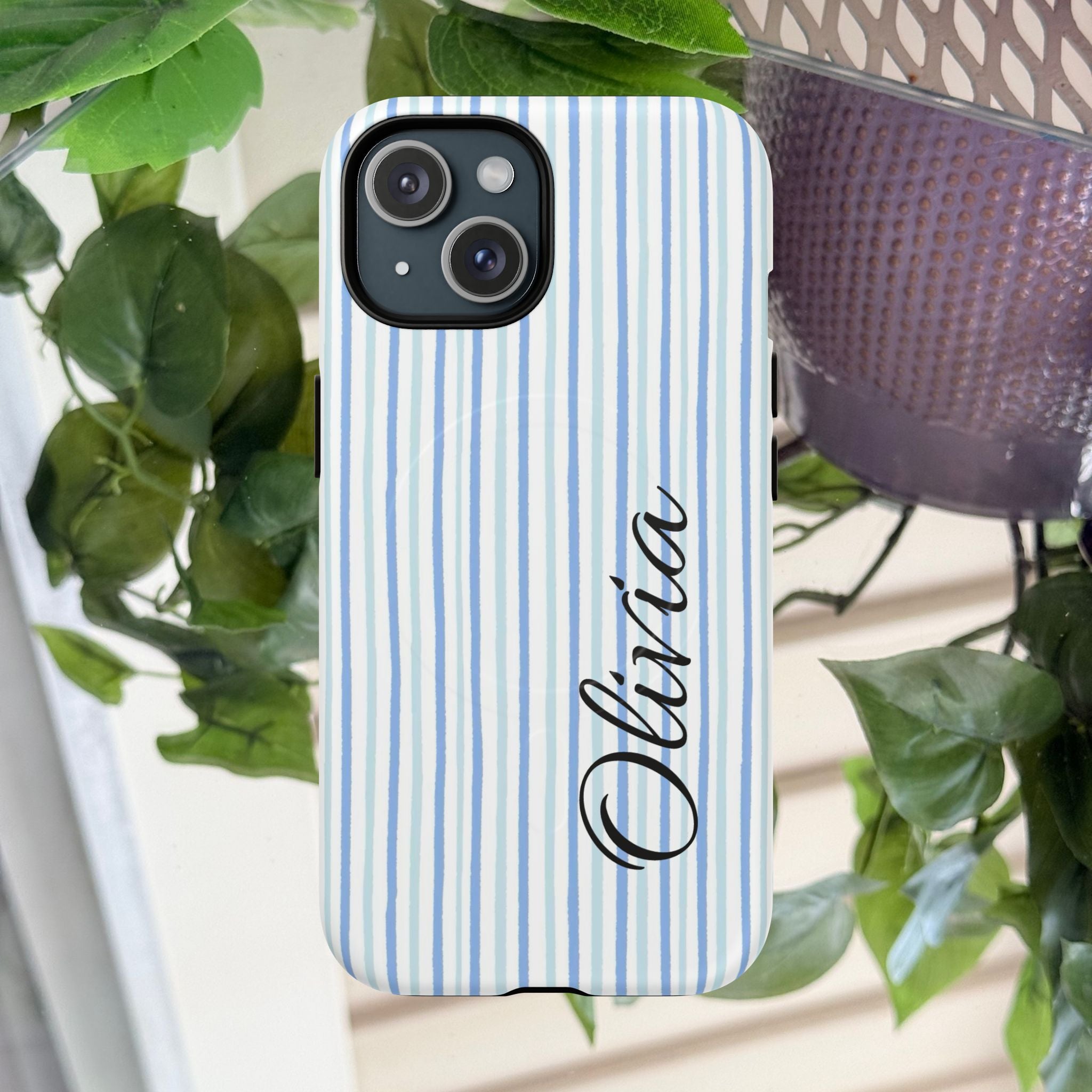 Personalized Light Blue Striped Tough Magnetic Phone Case