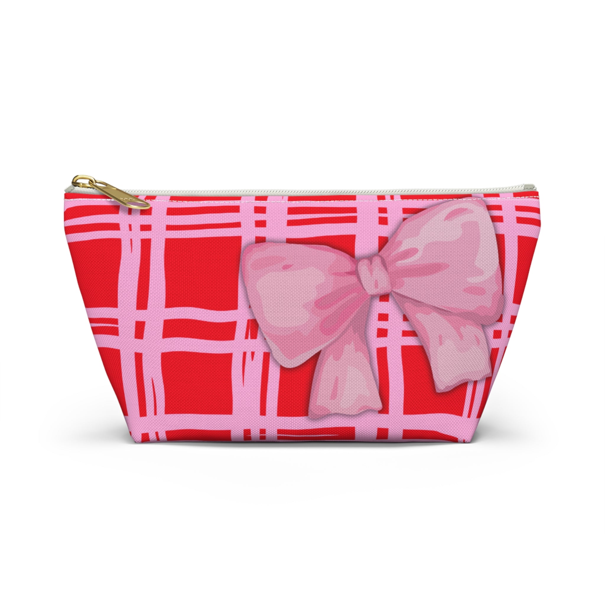 Preppy Pink Bow Red & Pink Pattern Accessory Pouch