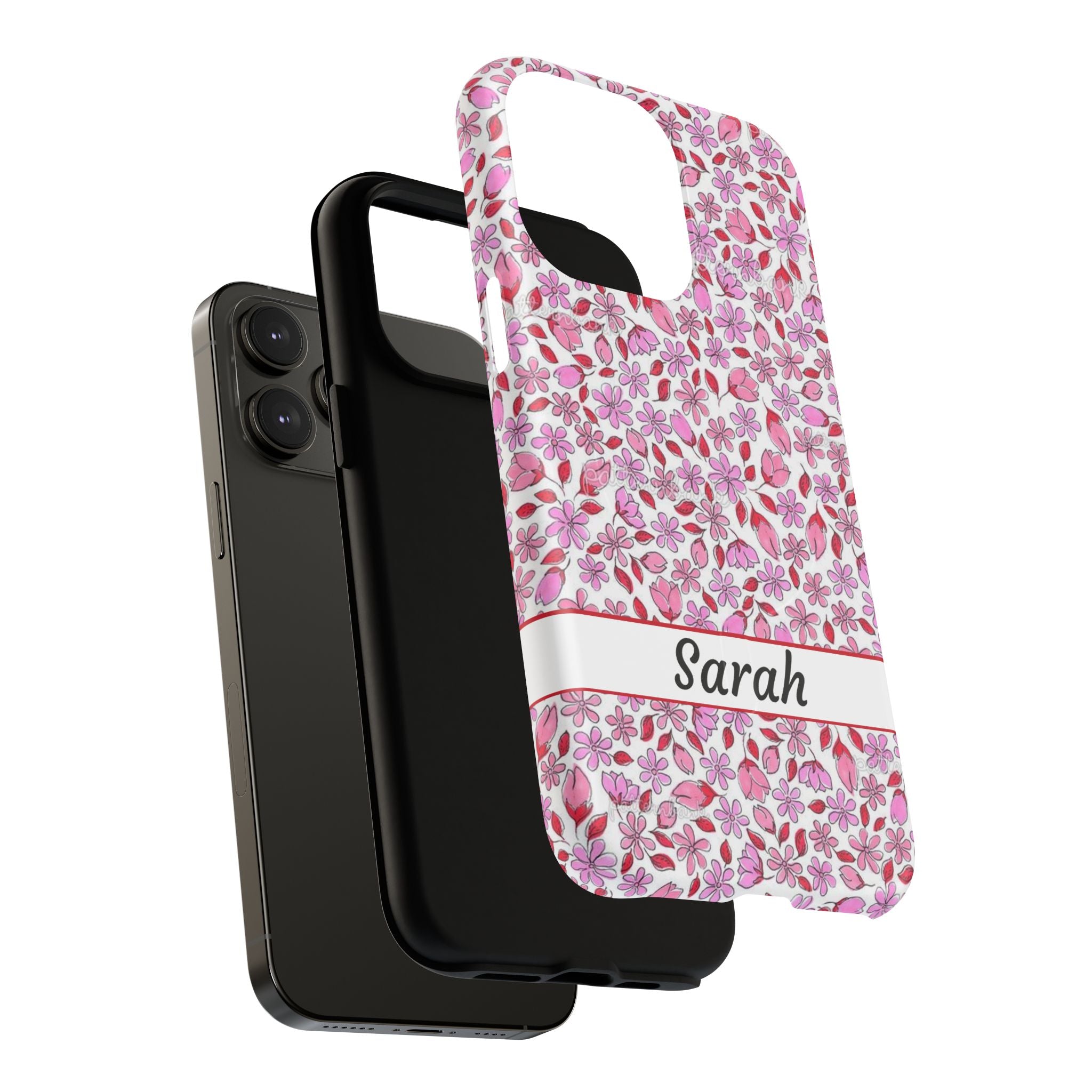 Personalizable Red and Pink Floral Tough Magnetic Case Customizable Phone Case