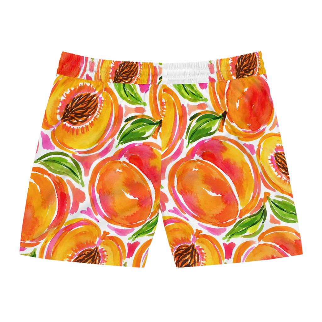 Peach Print Swim Shorts Men's Tropical Watercolor Beach Trunks
