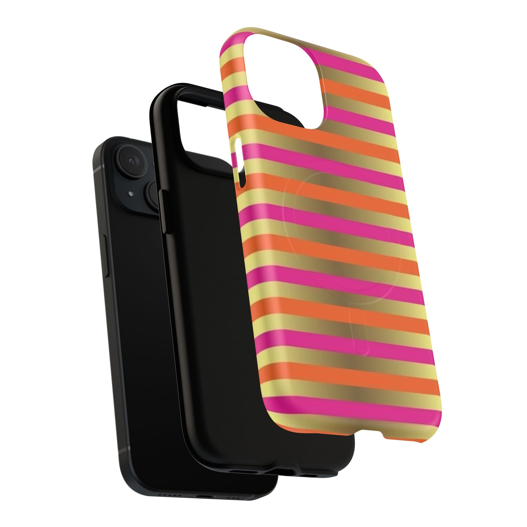 Bright Pink & Orange Striped Foil Gold Magnetic Phone Case