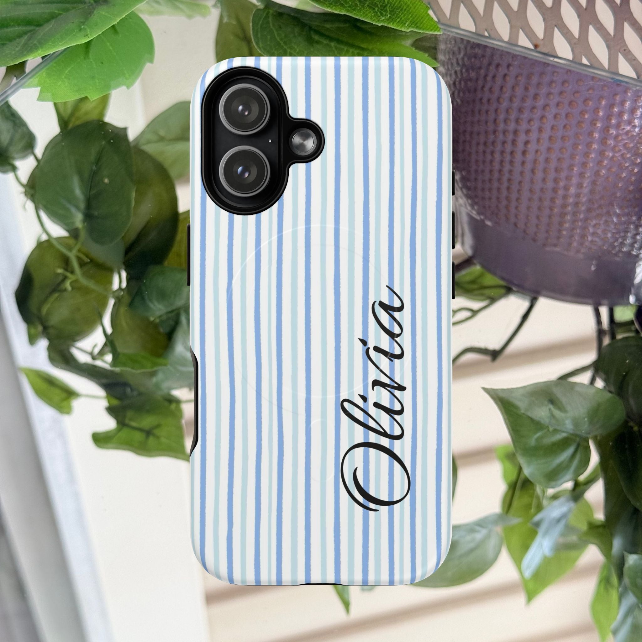 Personalized Light Blue Striped Tough Magnetic Phone Case