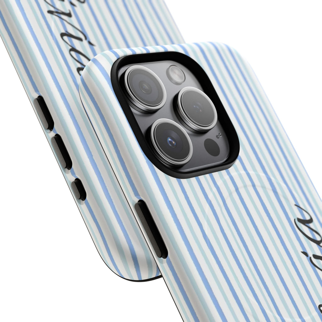 Personalized Light Blue Striped Tough Magnetic Phone Case