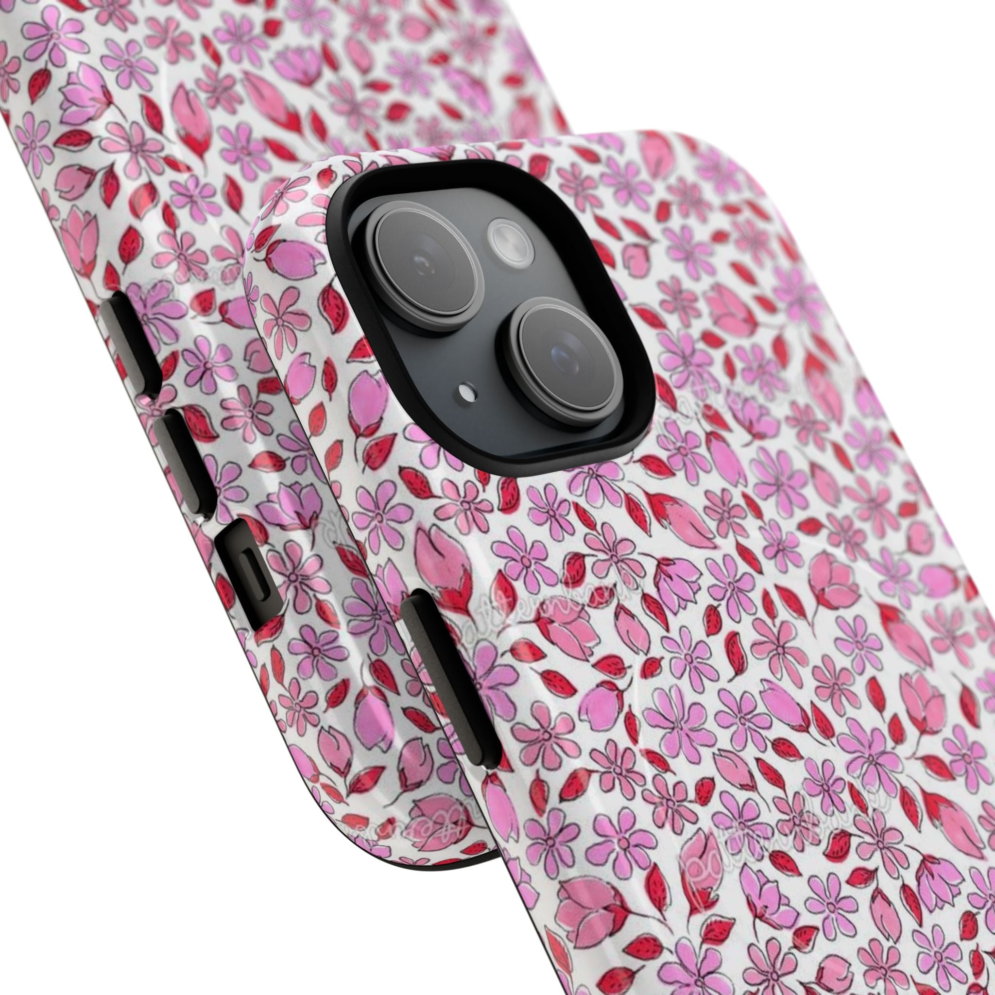 Personalizable Red and Pink Floral Tough Magnetic Case Customizable Phone Case