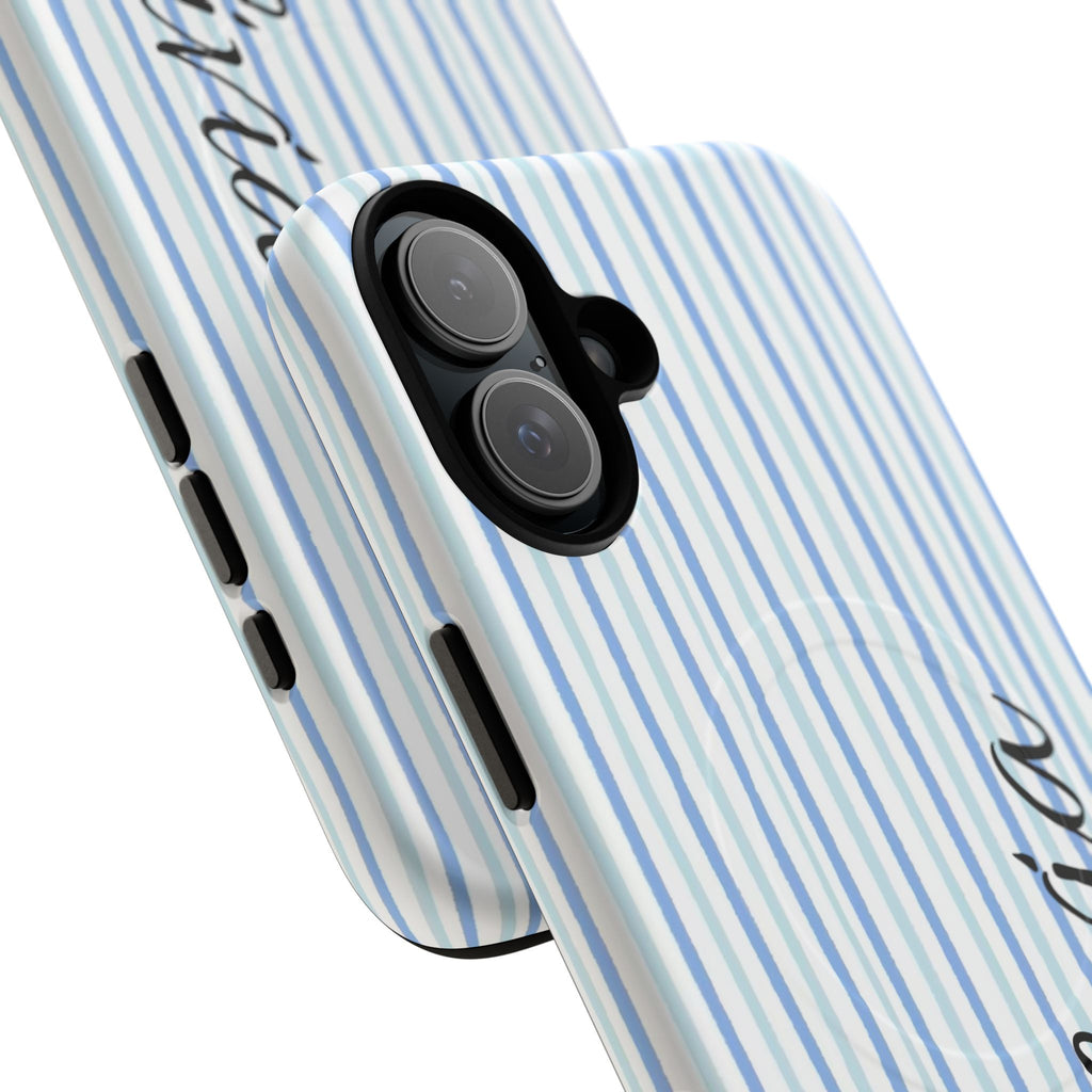 Personalized Light Blue Striped Tough Magnetic Phone Case