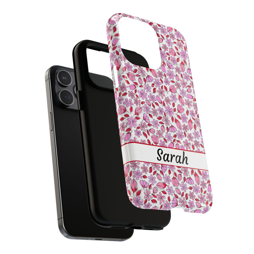 Personalizable Red and Pink Floral Tough Magnetic Case Customizable Phone Case