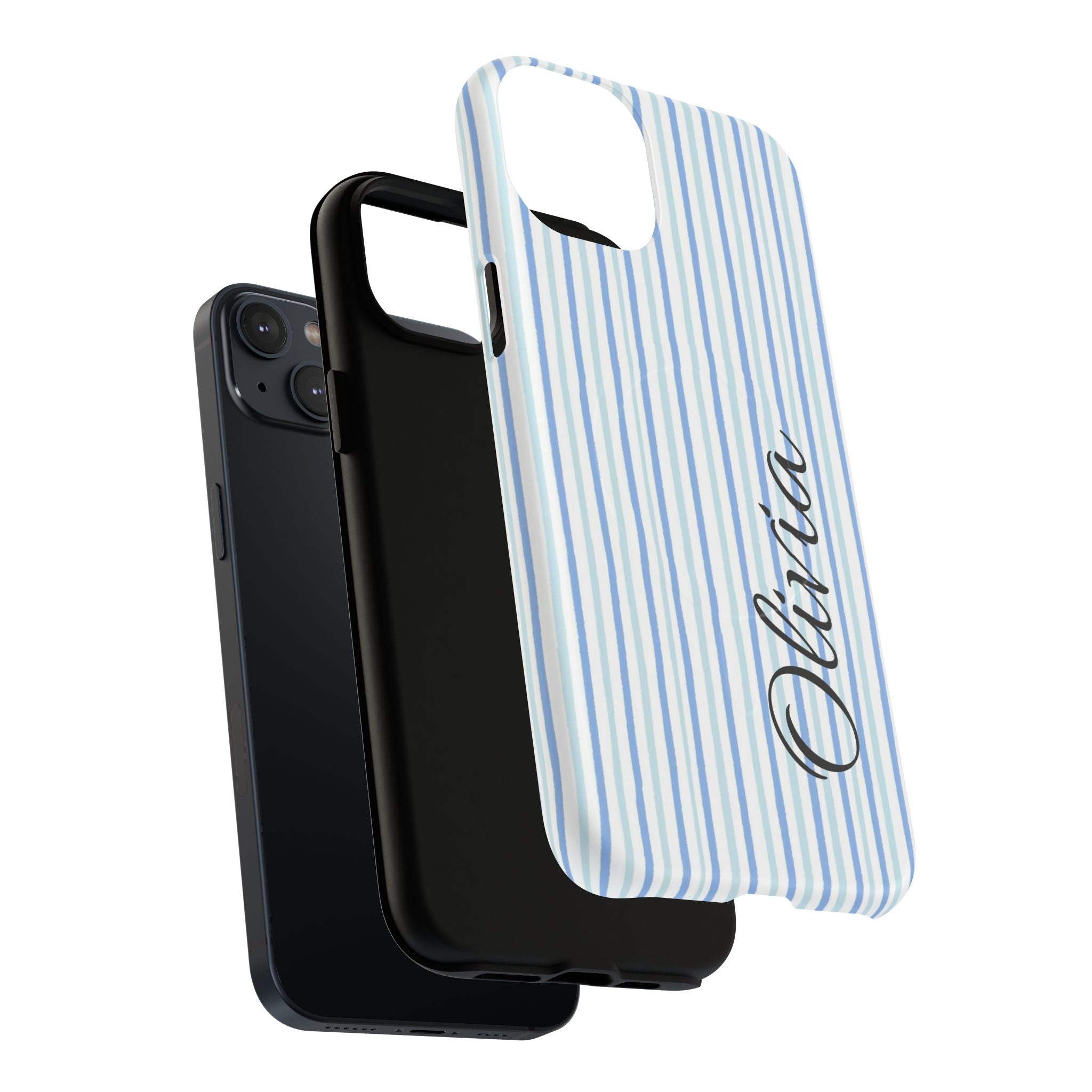 Personalized Light Blue Striped Tough Magnetic Phone Case