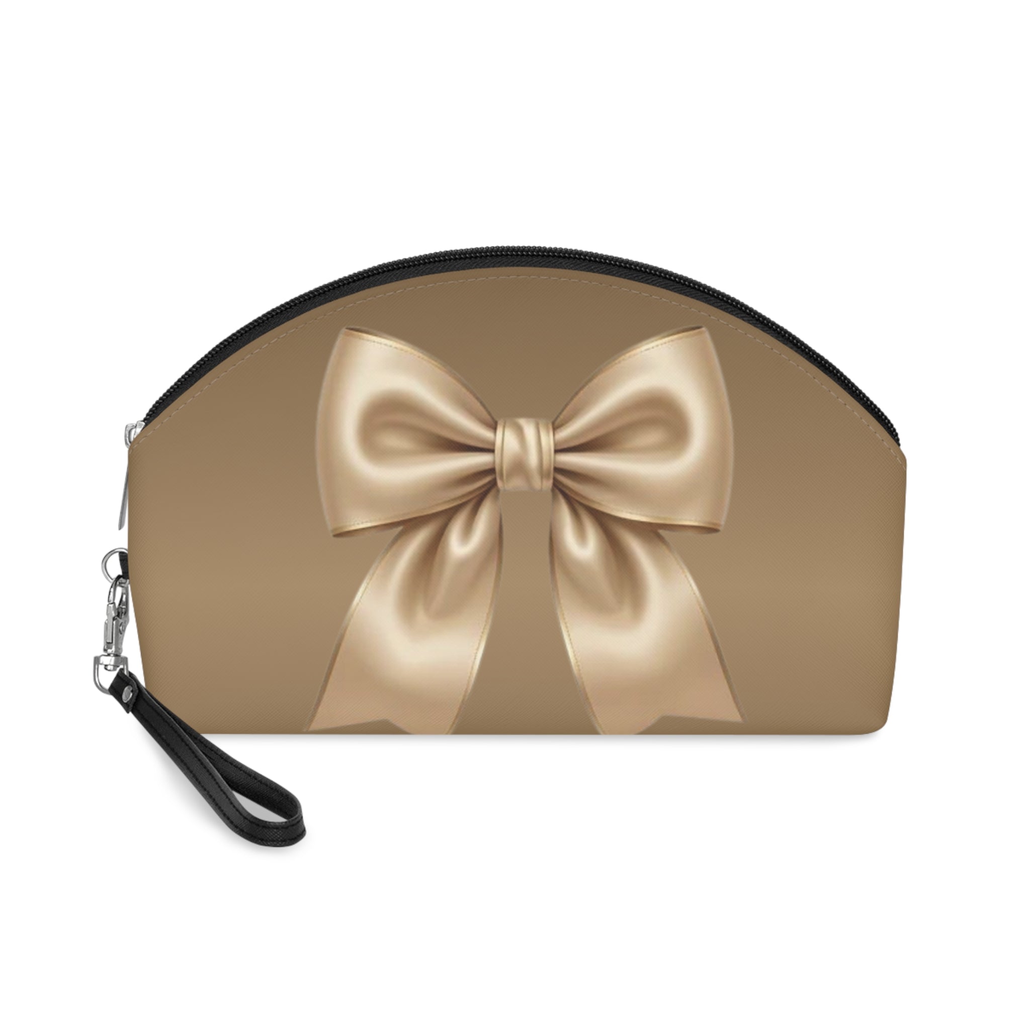 Gold Satin Bow Makeup Bag — Elegant Cosmetic Pouch for Travel & Gifts