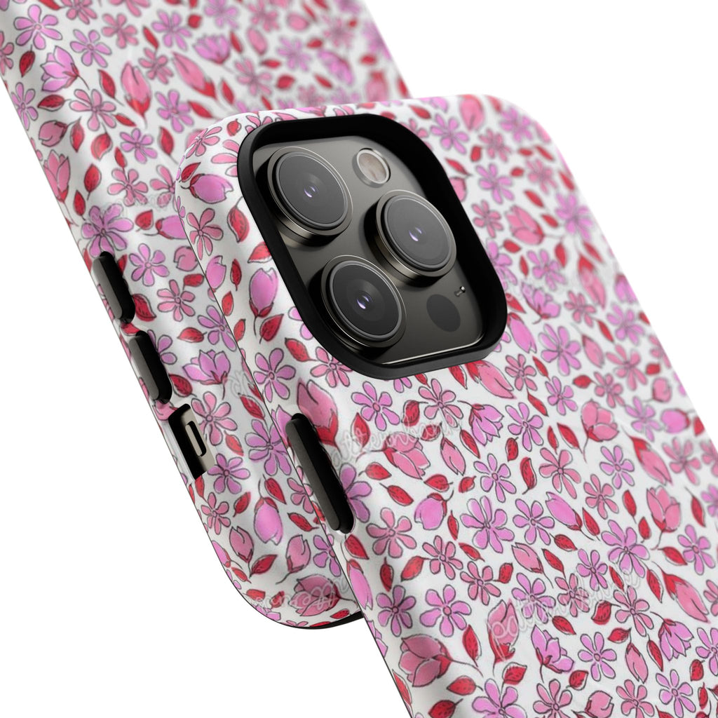 Personalizable Red and Pink Floral Tough Magnetic Case Customizable Phone Case