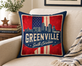 Greenville SC Skyline Pillow Blue and Red Typography Square Throw Pillow