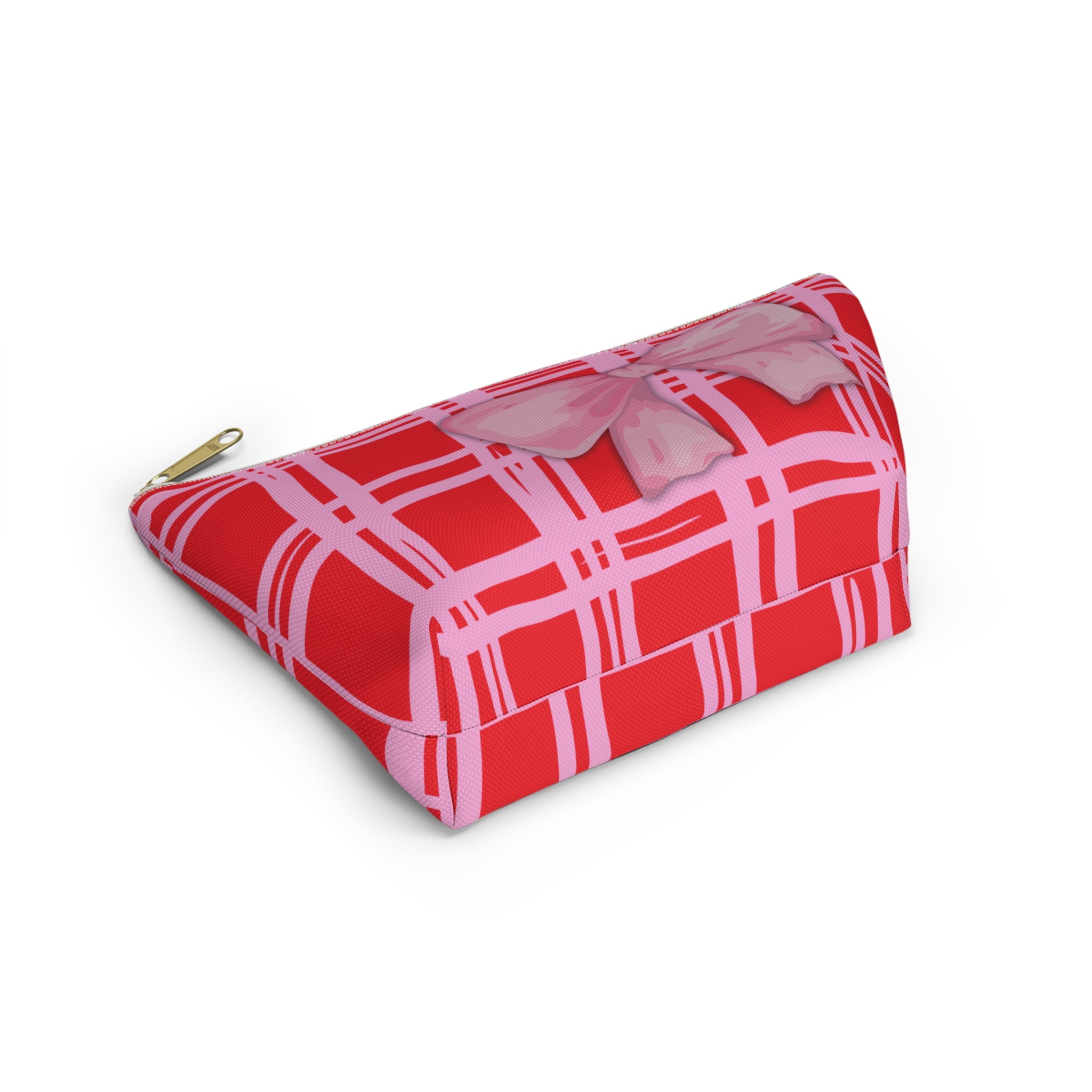 Preppy Pink Bow Red & Pink Pattern Accessory Pouch