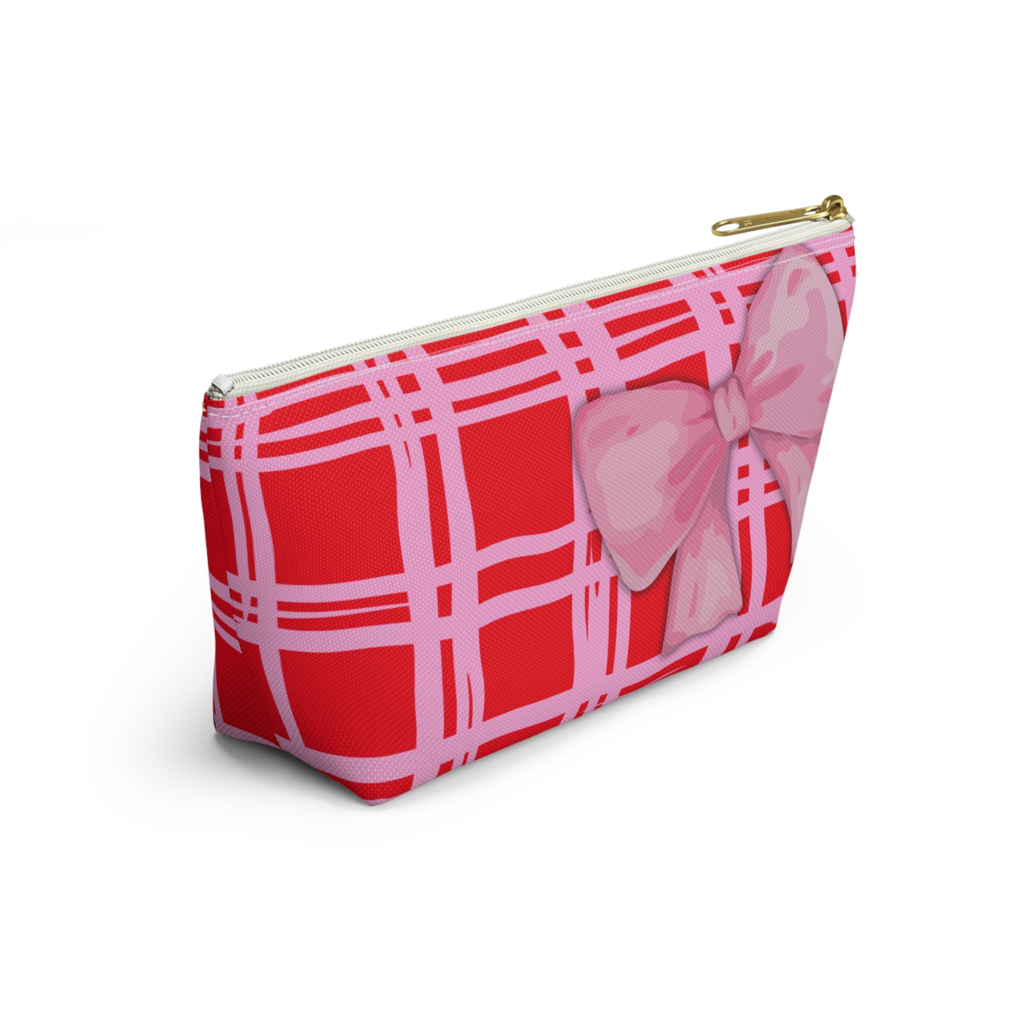 Preppy Pink Bow Red & Pink Pattern Accessory Pouch