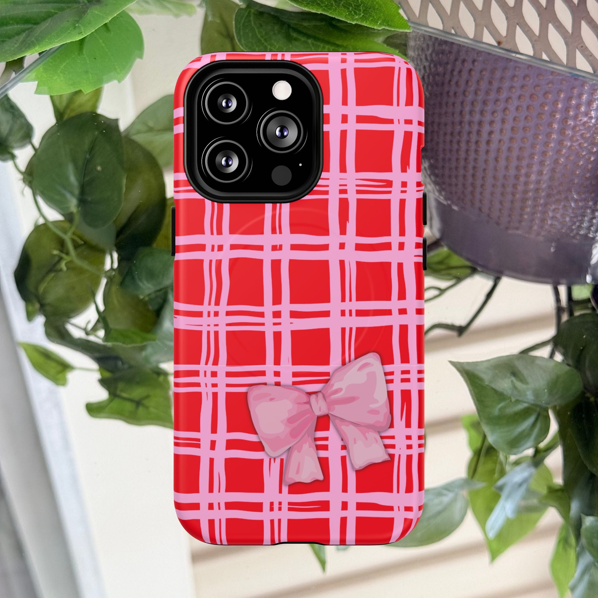 Pink Bow Red & Pink Pattern Tough Magnetic Case