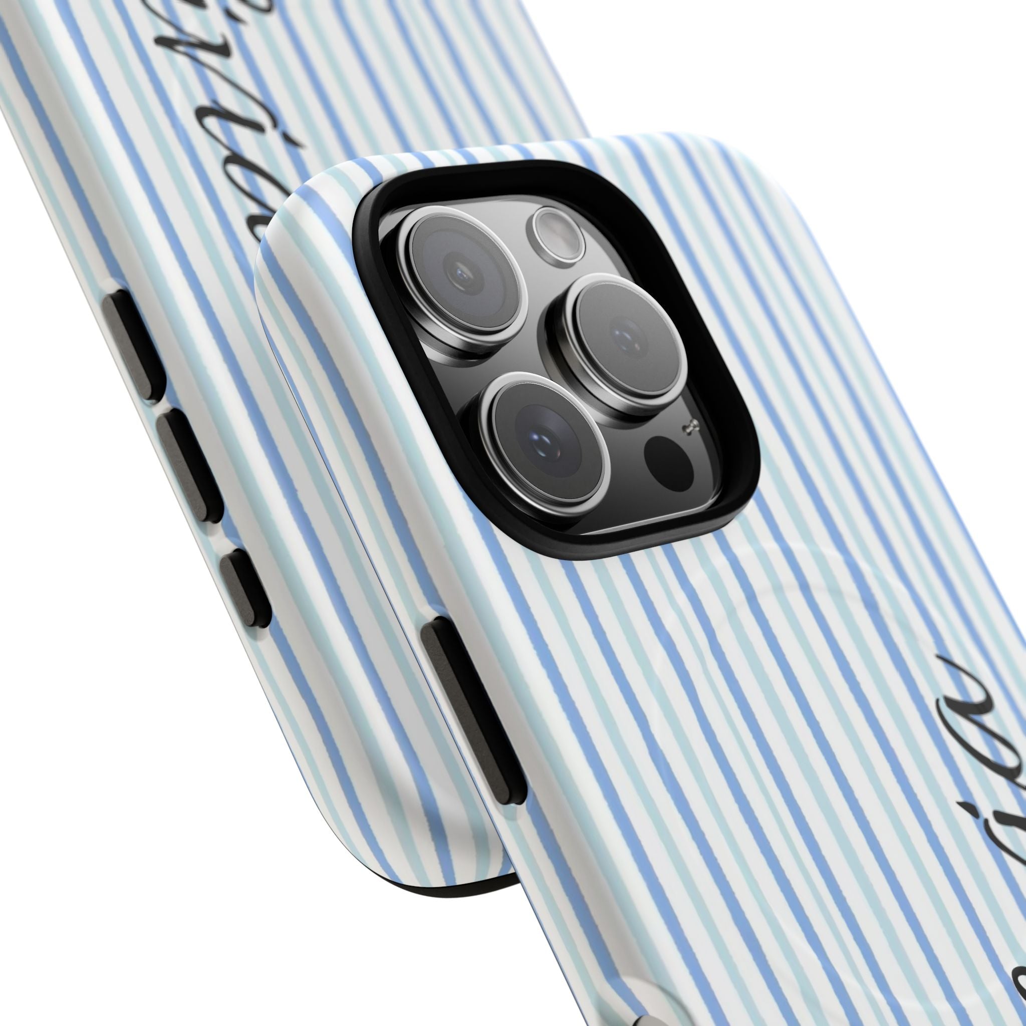 Personalized Light Blue Striped Tough Magnetic Phone Case