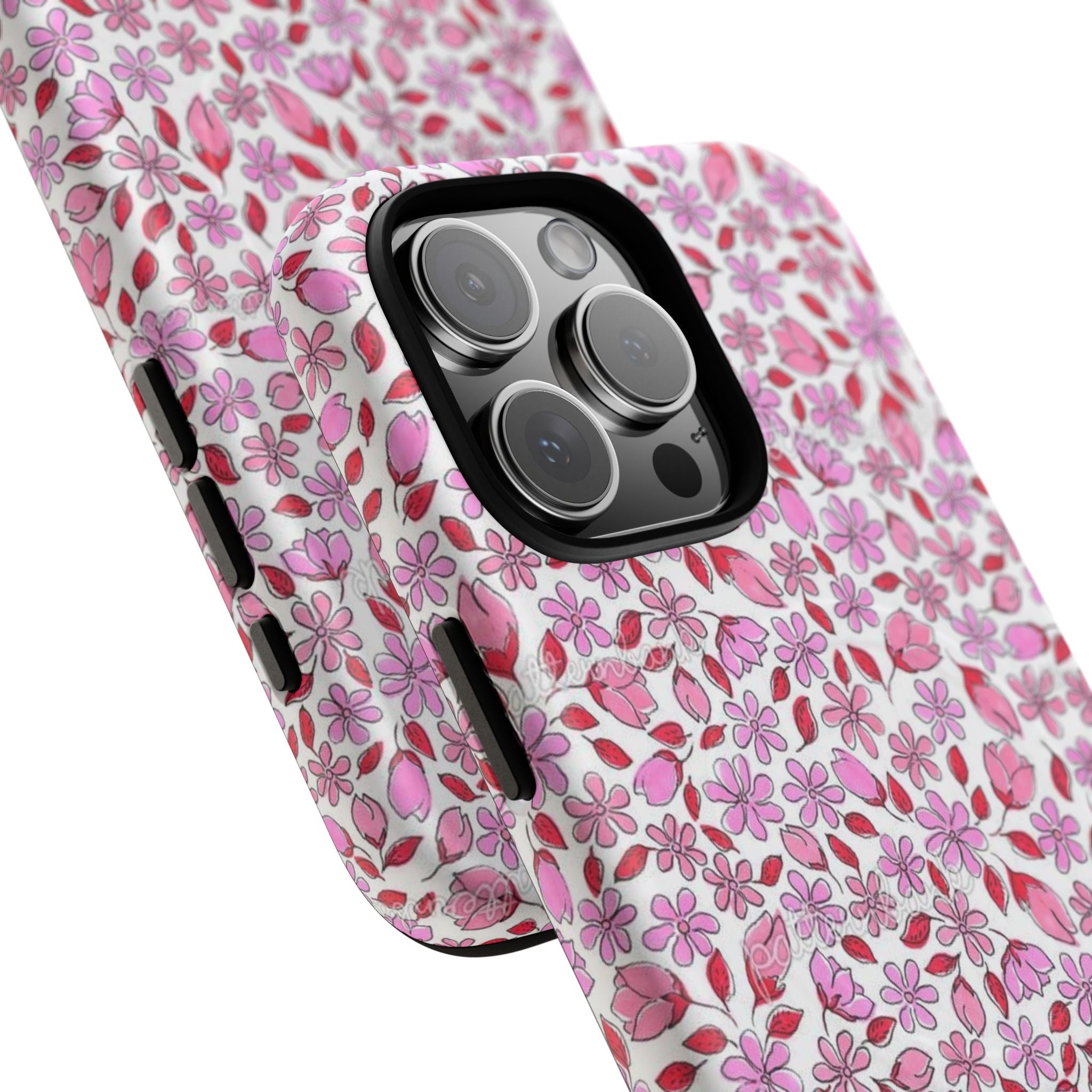 Personalizable Red and Pink Floral Tough Magnetic Case Customizable Phone Case