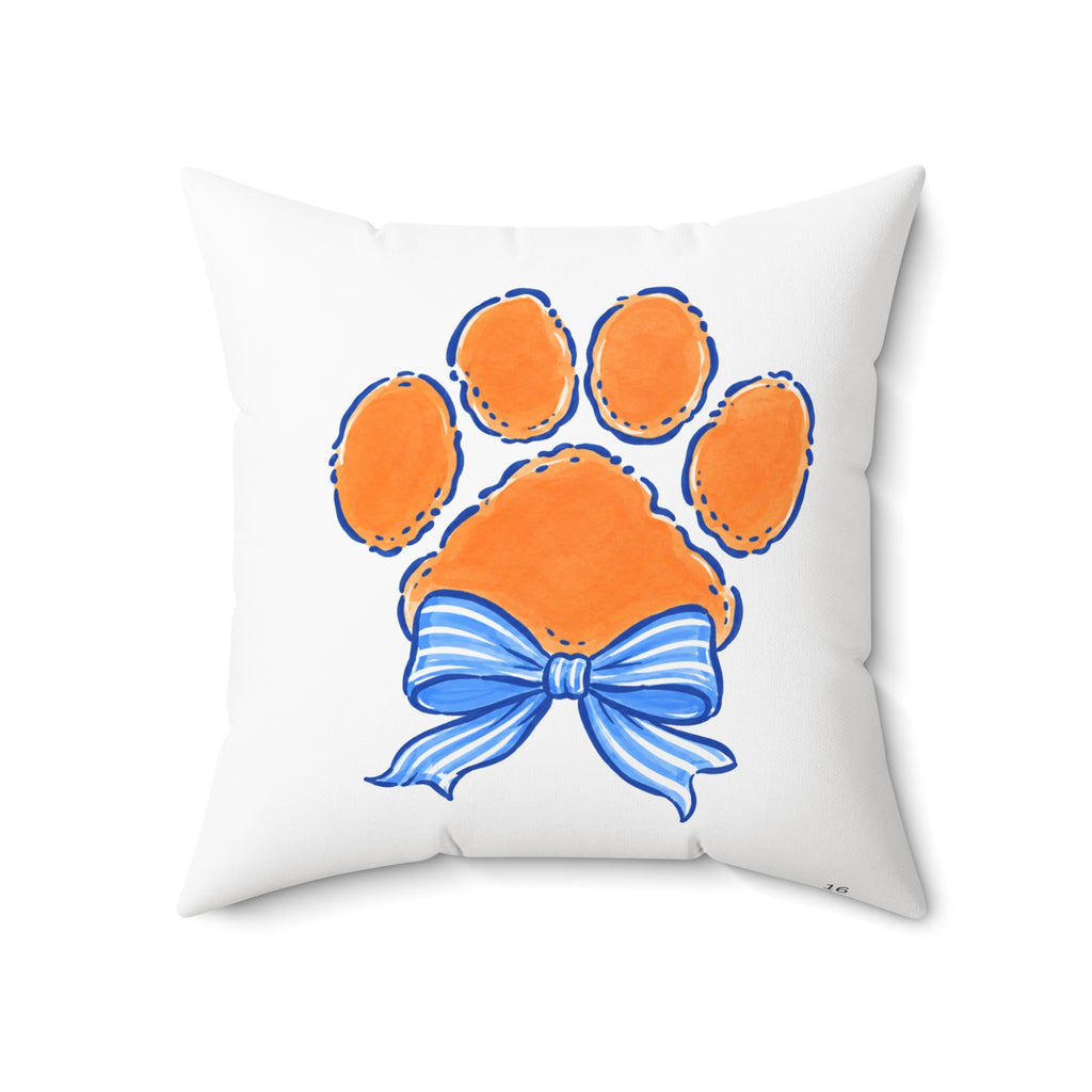 Preppy Blue Striped Bow Tiger Paw Pillow