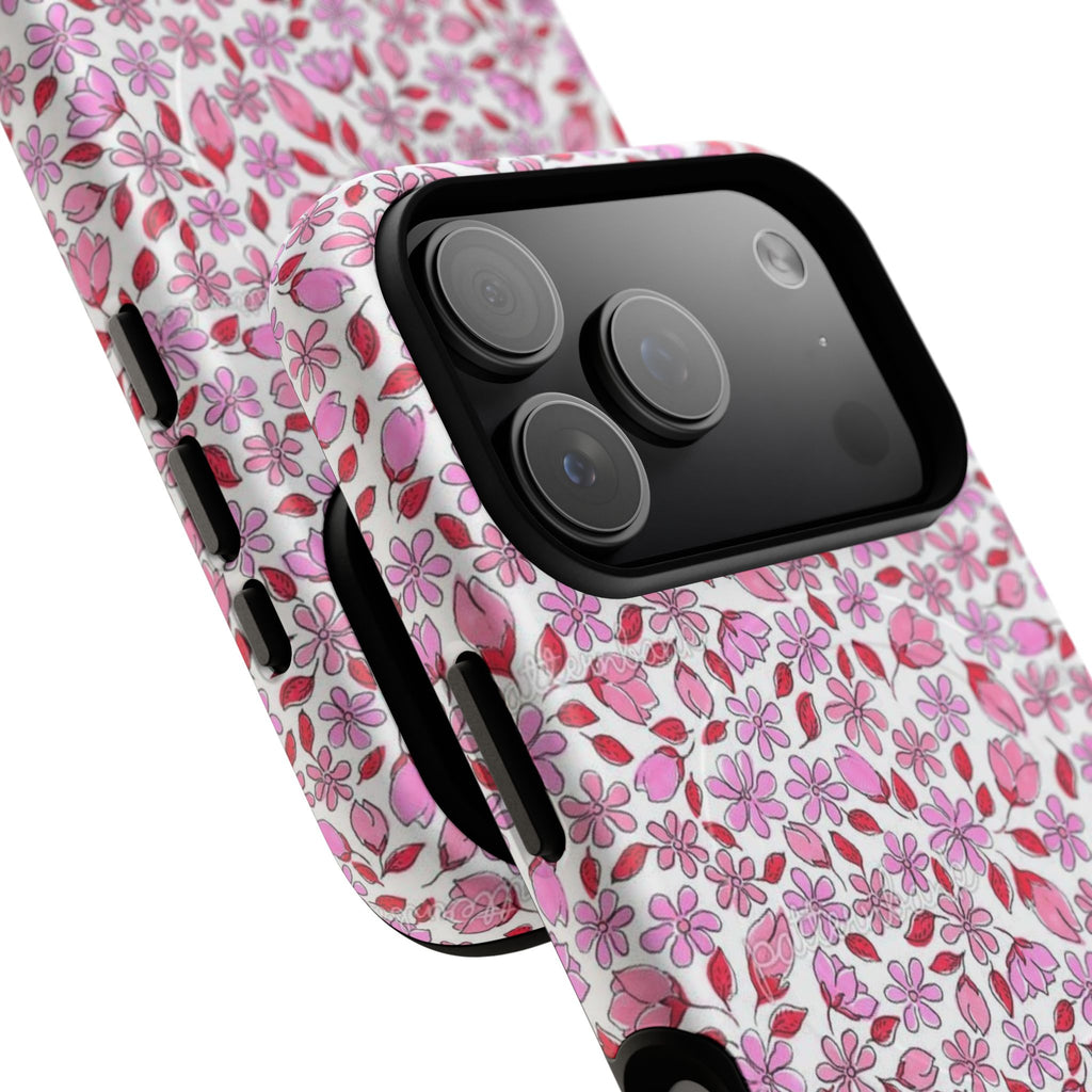 Personalizable Red and Pink Floral Tough Magnetic Case Customizable Phone Case