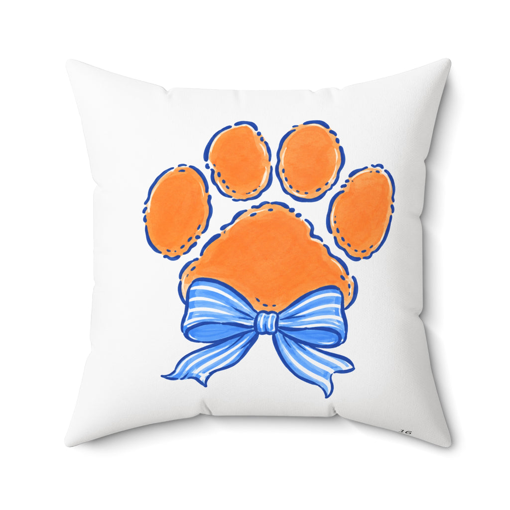 Preppy Blue Striped Bow Tiger Paw Pillow