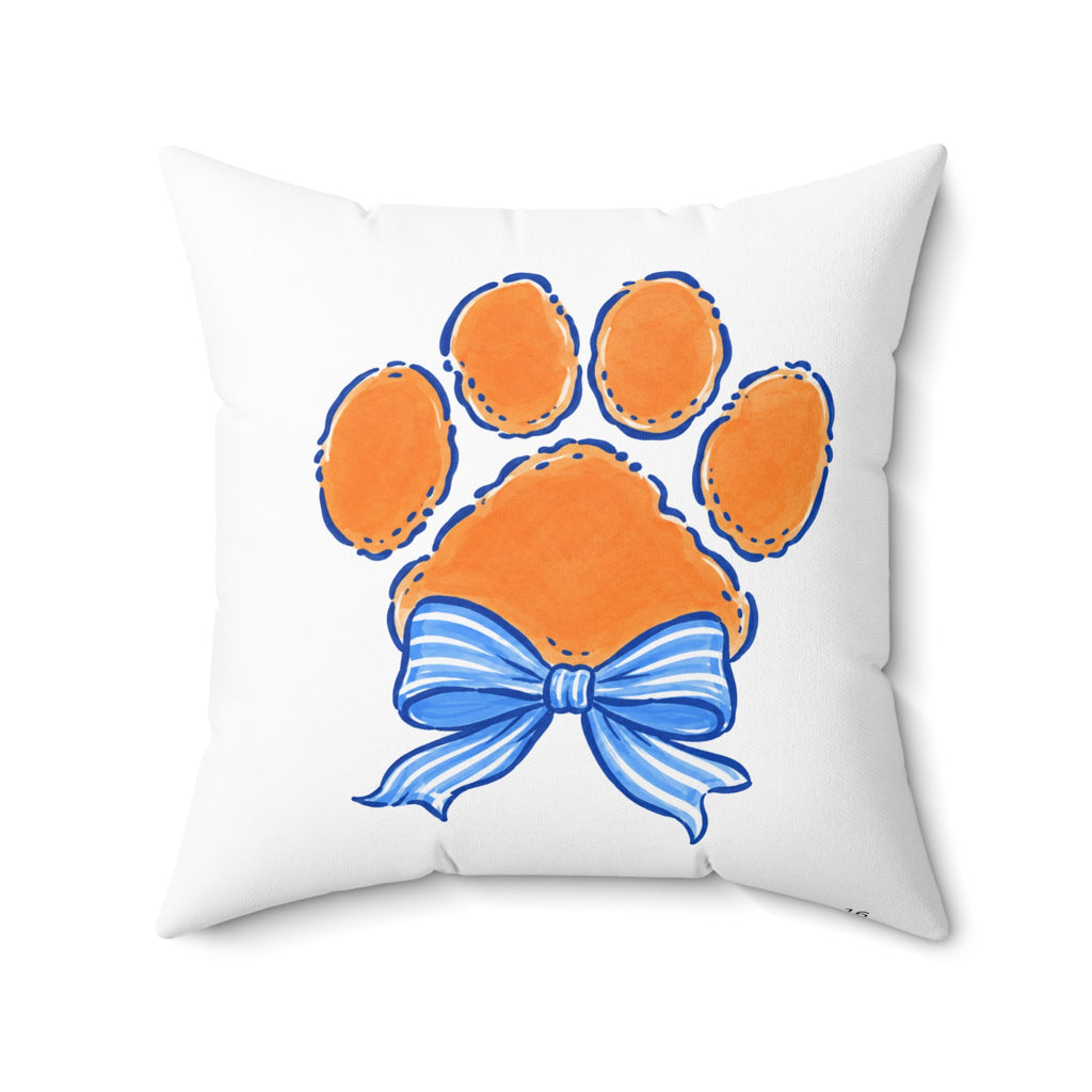 Preppy Blue Striped Bow Tiger Paw Pillow