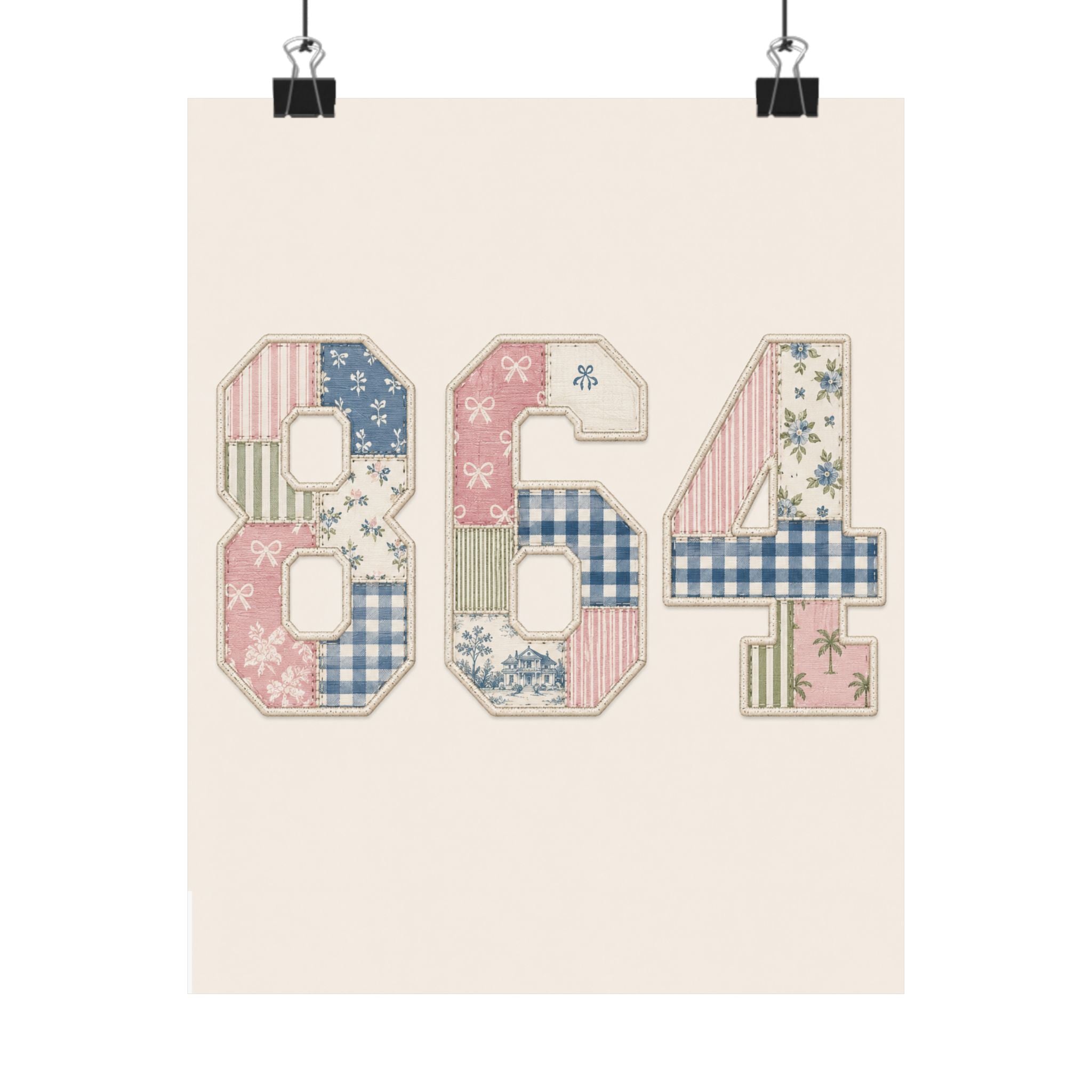 Patchwork Number 864 Poster — Vintage Floral Nursery Wall Art