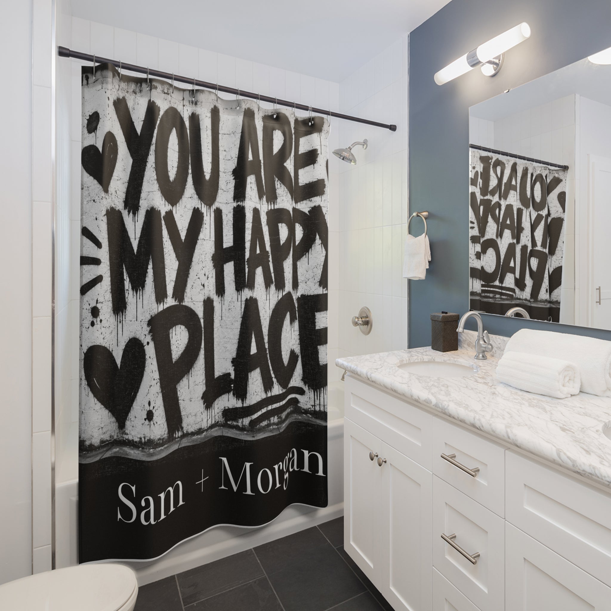 You Are My Happy Place Shower Curtain Romantic Bathroom Decor